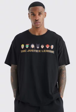 Oversized Pixel Justice League License T-shirt Black