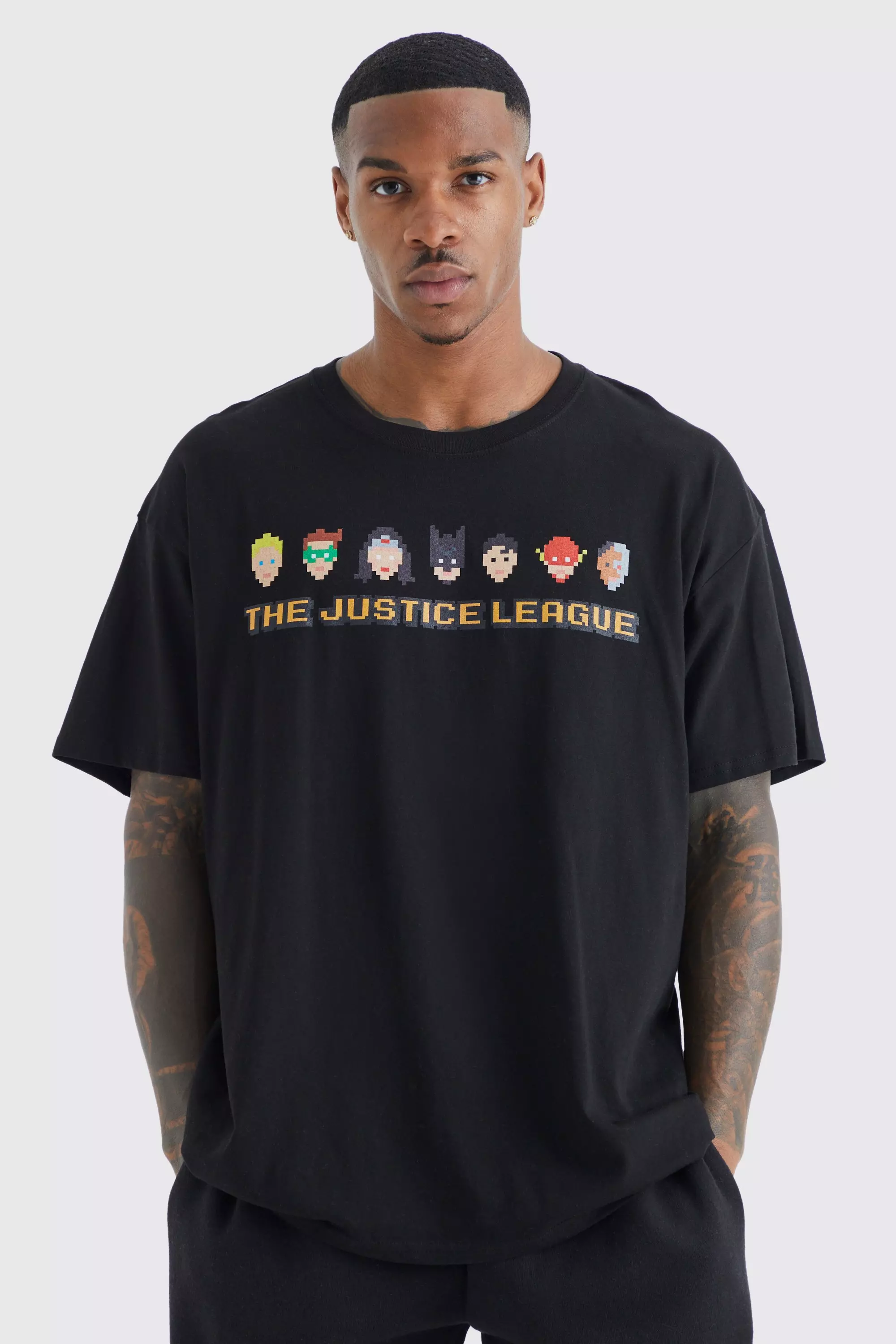 Oversized Pixel Justice League License T-shirt Black
