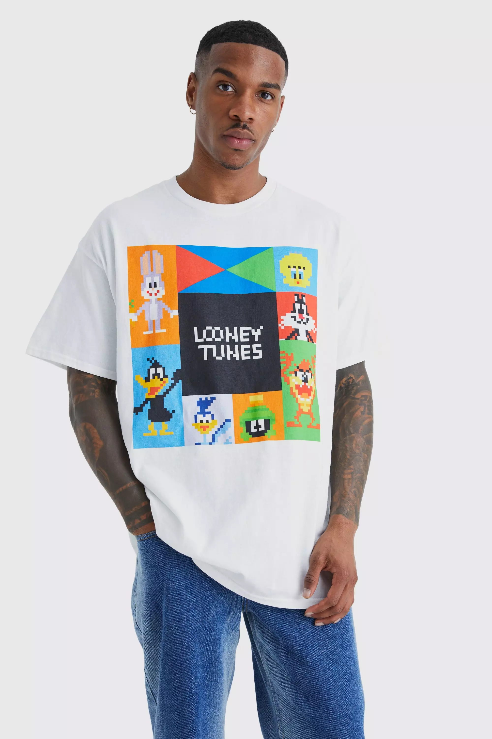White Oversized Pixel Looney Tunes License T-shirt alternative image