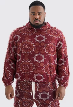 Red Plus Oversized Fringed Heavyweight Jacquard Tapestry Hoodie