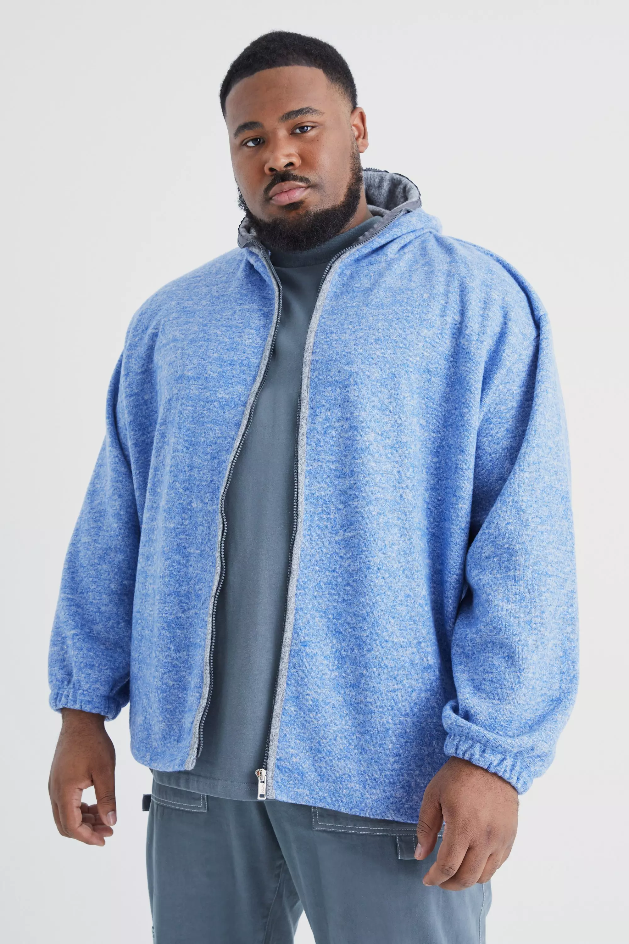 Plus Oversized Heavyweight Brushed Zip Up Hoodie slate blue