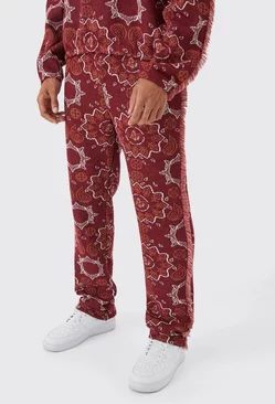 Regular Split Hem Heavy Jacquard Tapestry Sweatpants Red