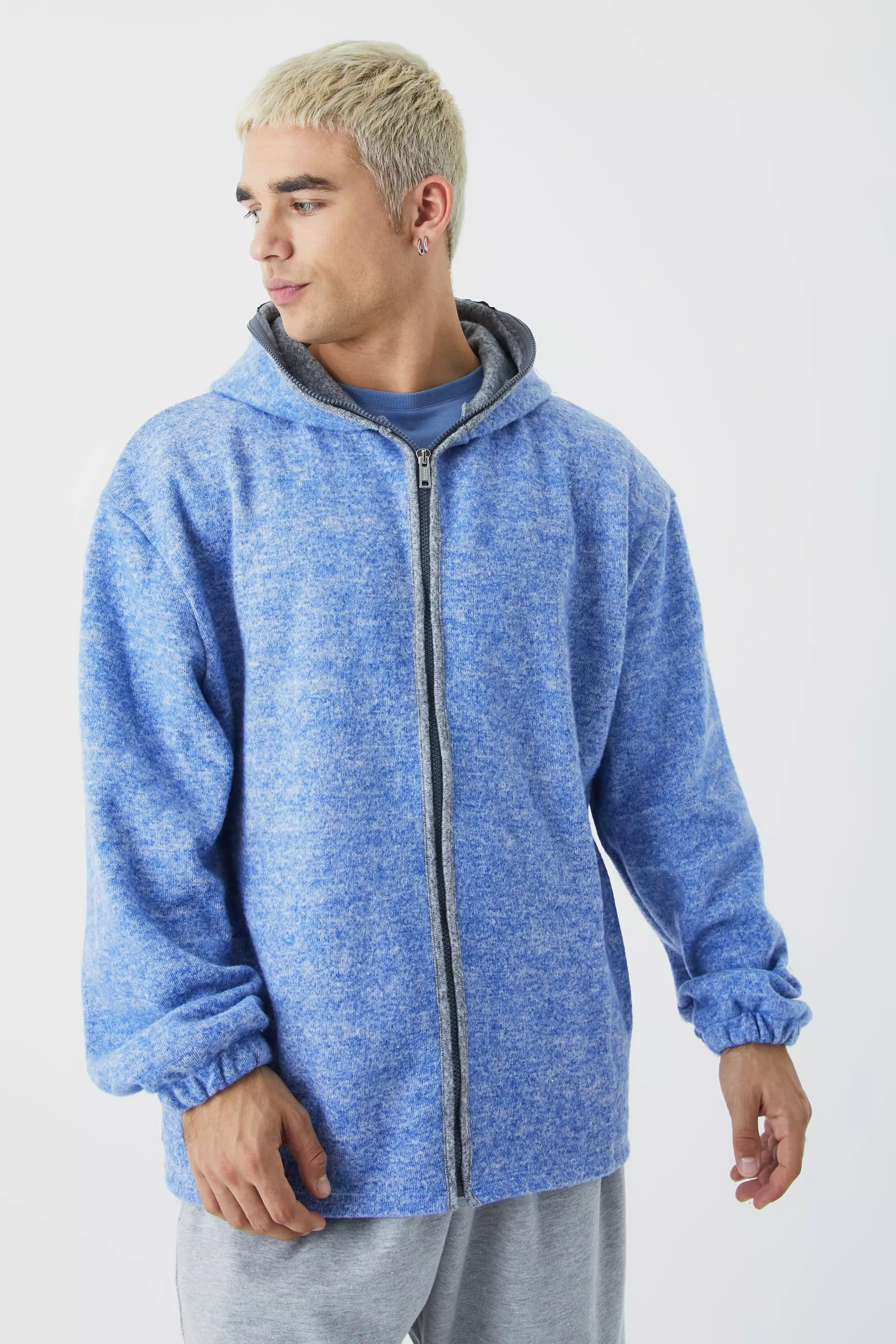 Oversized Heavyweight Brushed Zip Up Hoodie slate blue