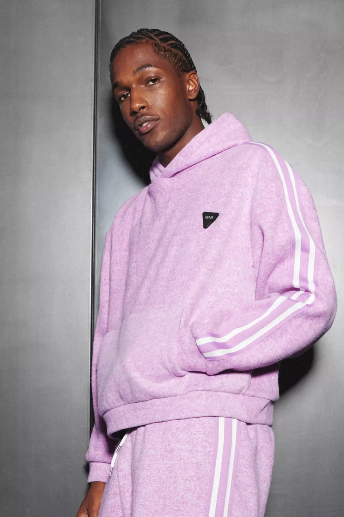 Oversized Brushed Heavyweight Taped Hoodie Lilac