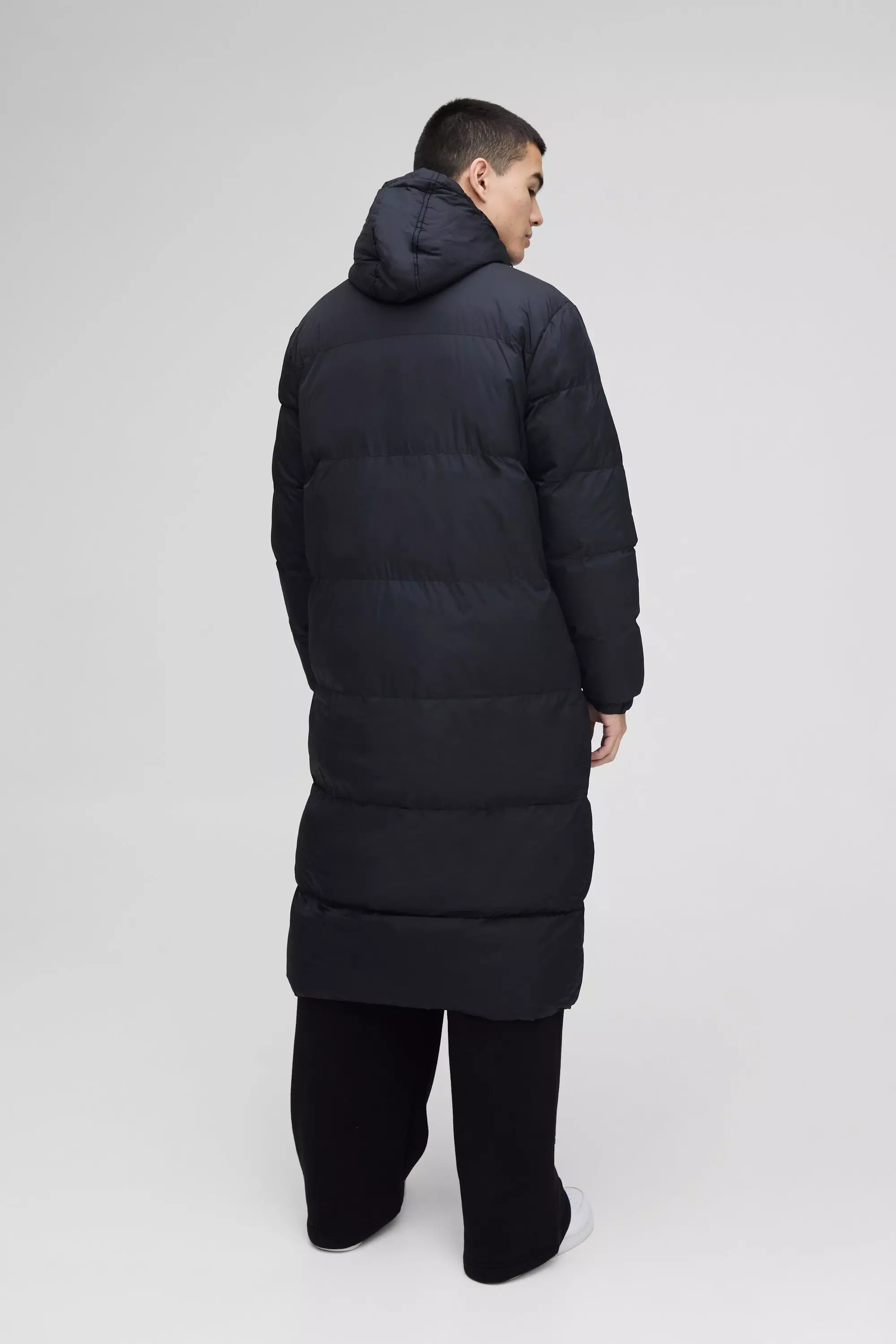 Black Gewatteerde Long Line Parka Jas Met Capuchon alternatieve afbeelding