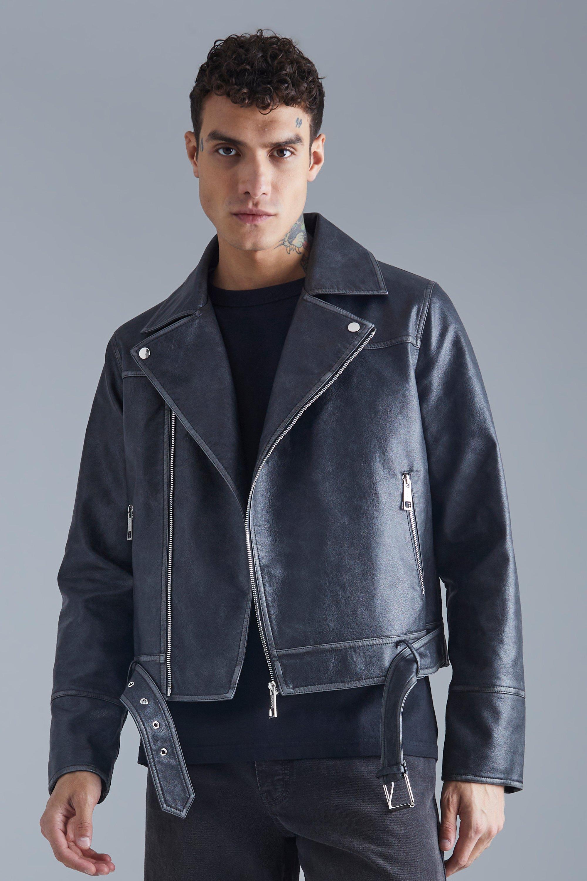 Boxy Vintage Pu Biker Jacket | boohooMAN USA