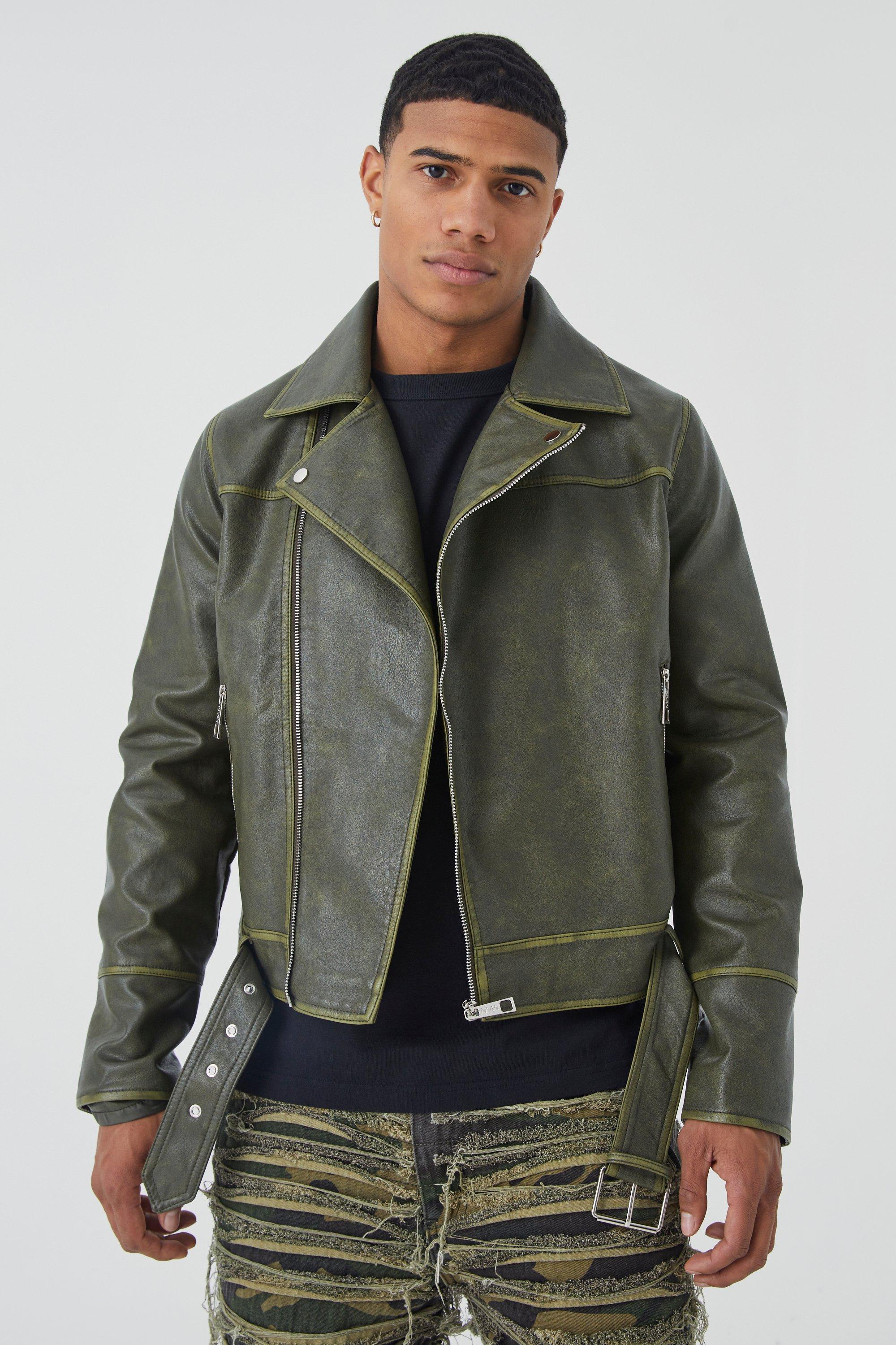 boohooMAN Men's Boxy Embossed Ombre Moto Jacket