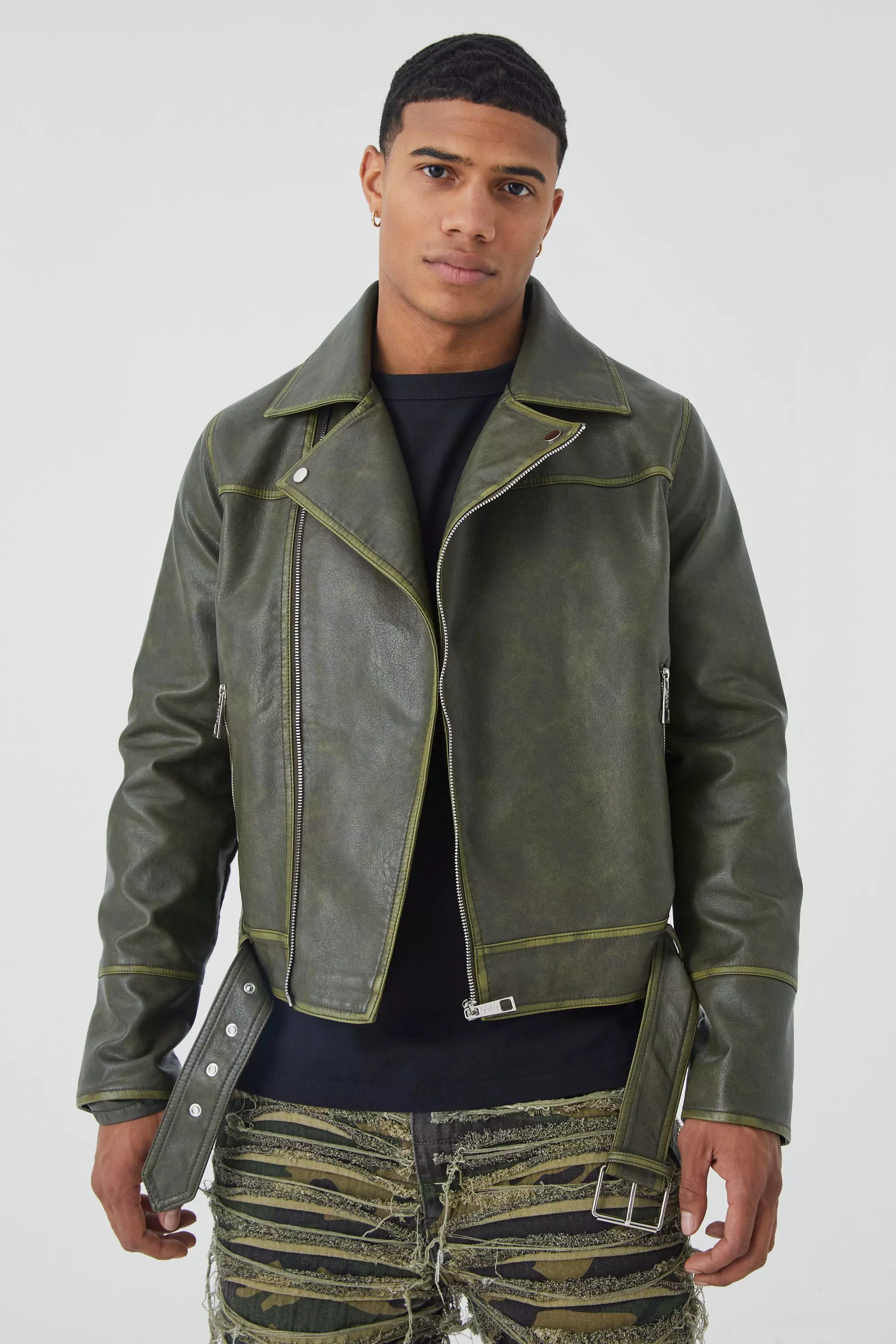 Boxy Vintage Pu Biker Jacket Green