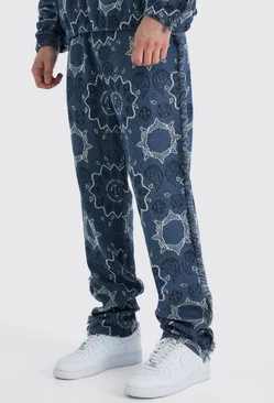 Blue Tall Regular Split Hem Heavy Jacquard Tapestry Sweatpants