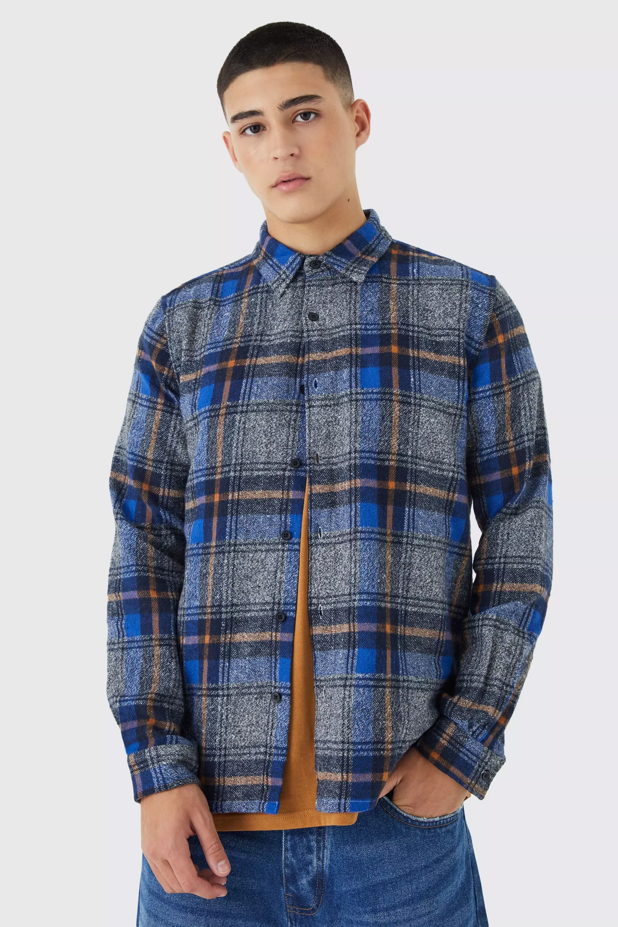 Longsleeve Check Flannel Overshirt Charcoal