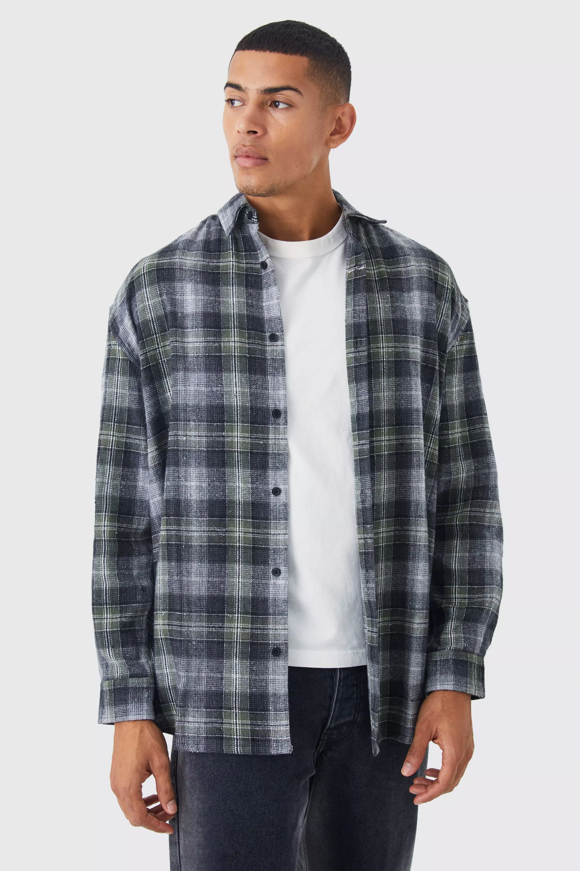 Grey Longsleeve Oversized Check Flannel Overshirt