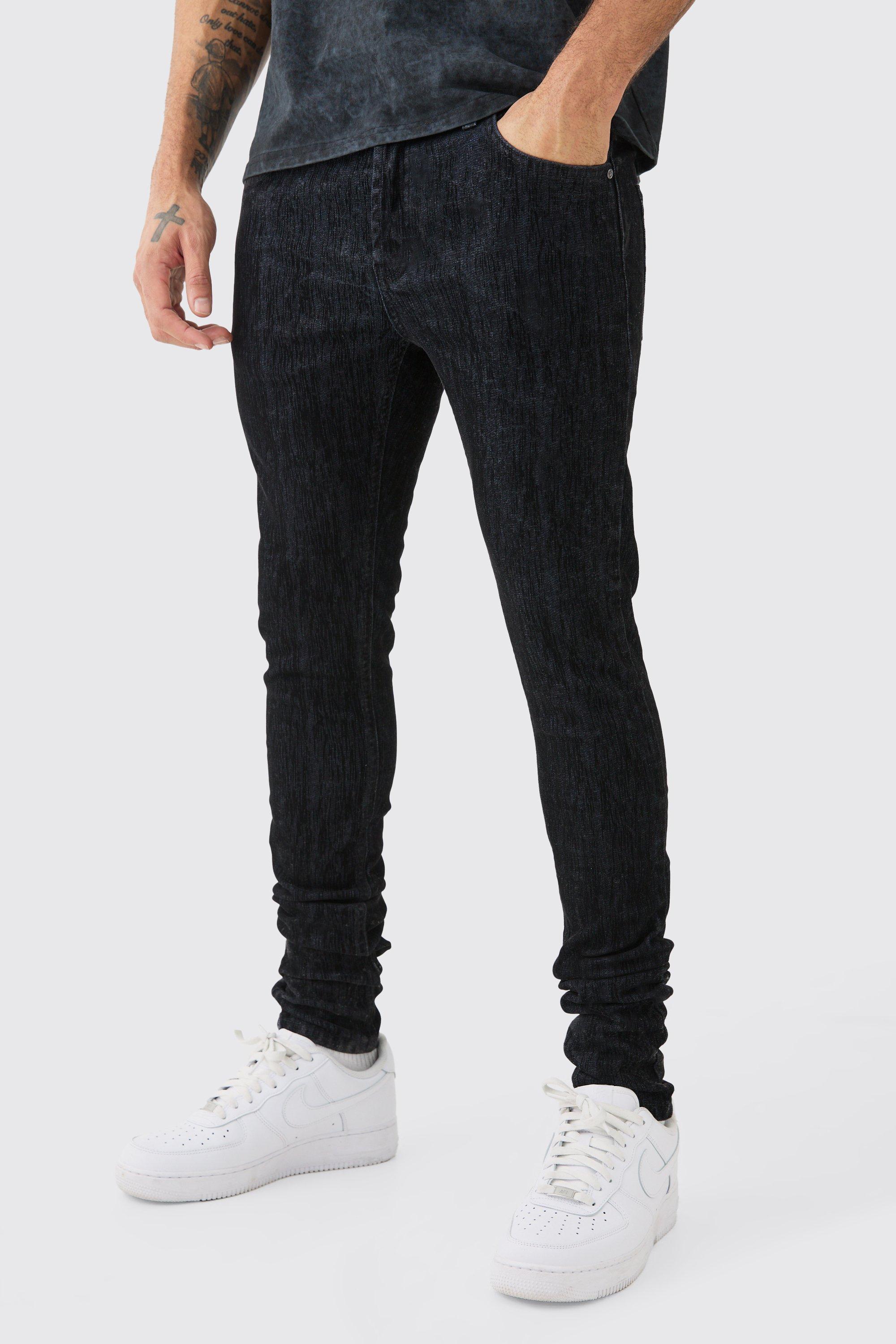 True black Brushed Denim Skinny Stretch Stacked Jean