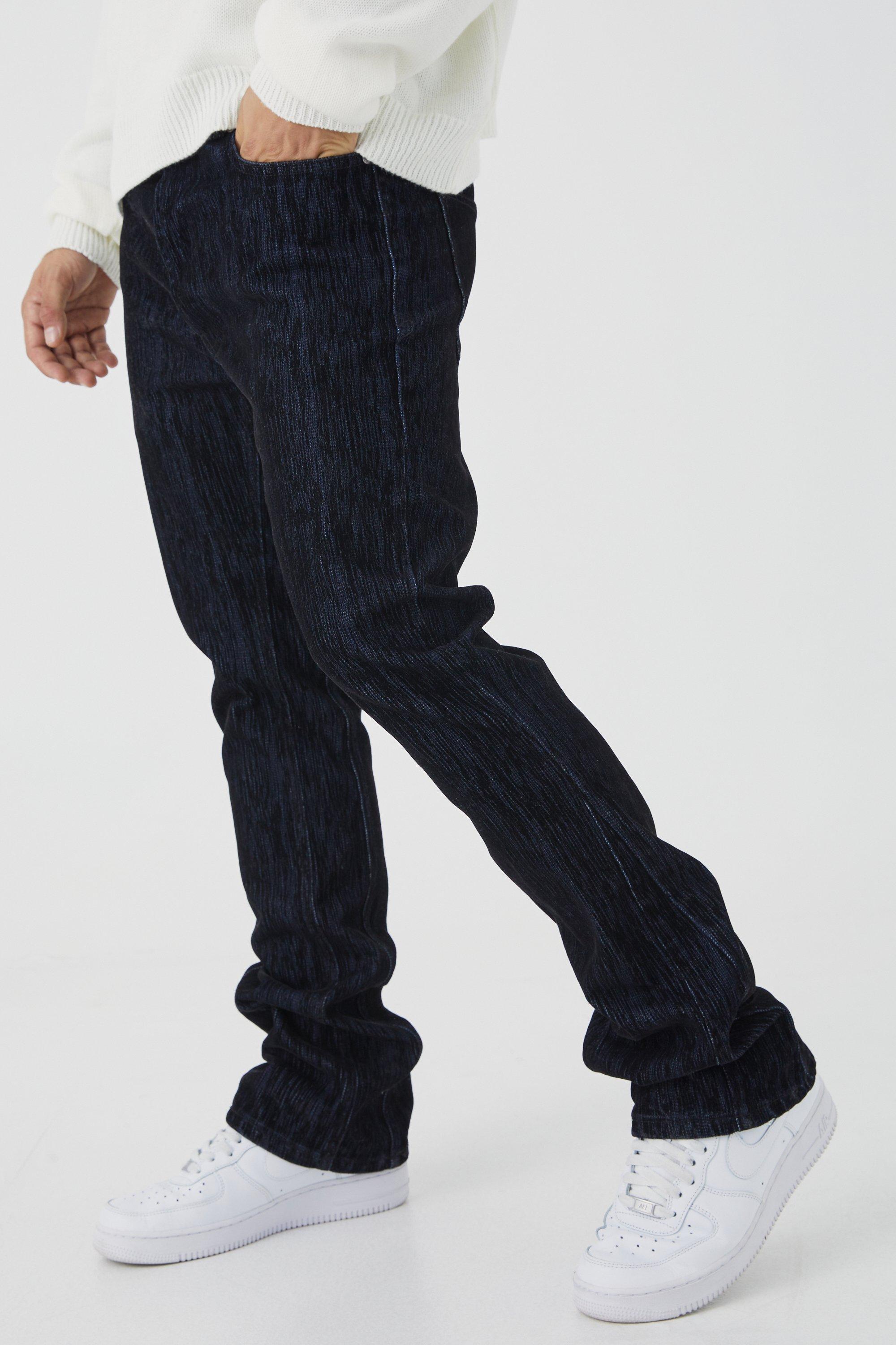 True black Velvet Finish Slim Rigid Flare Gusset Carpenter Jean