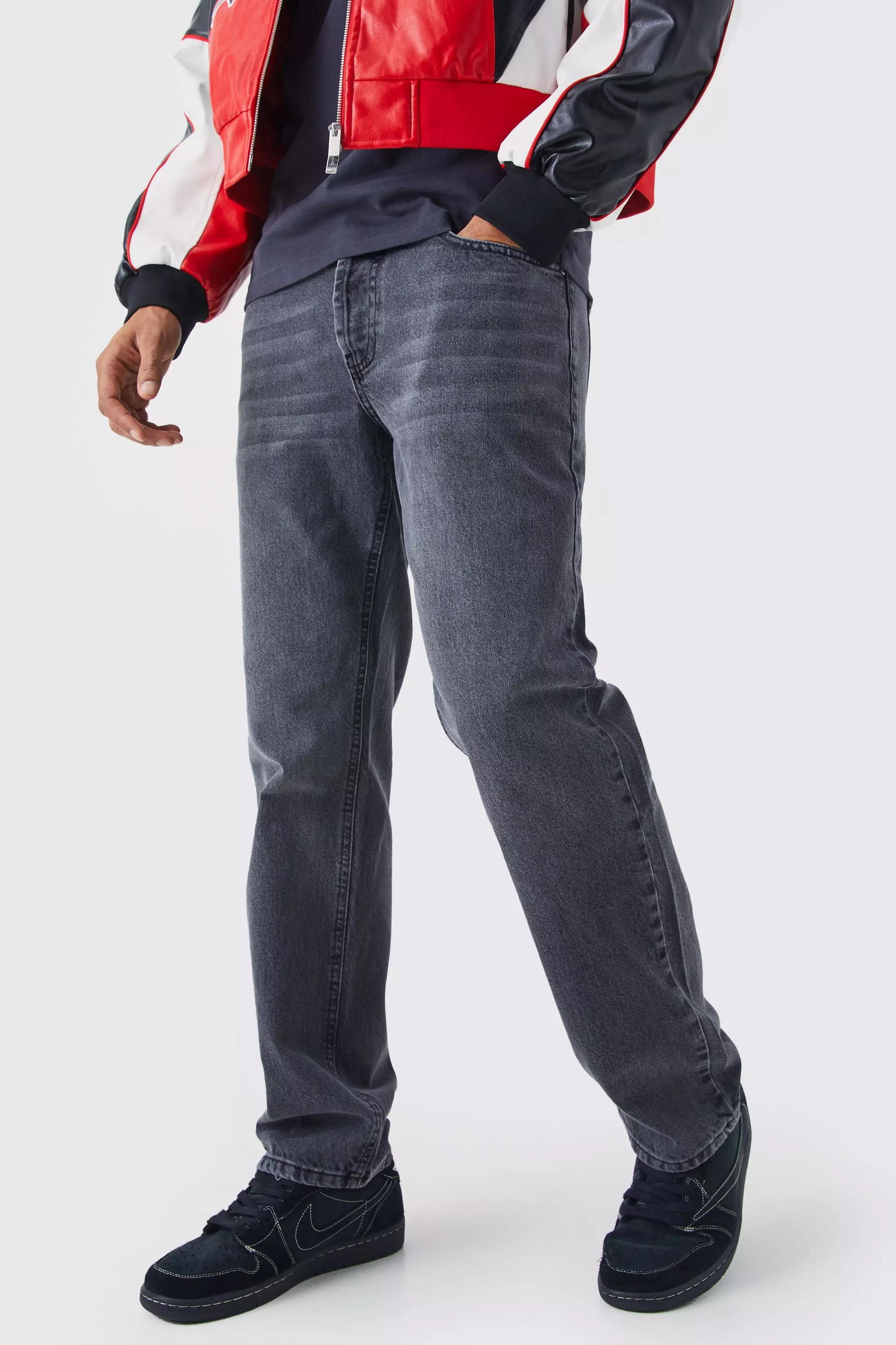 Relaxed Rigid Embossed Jean Charcoal