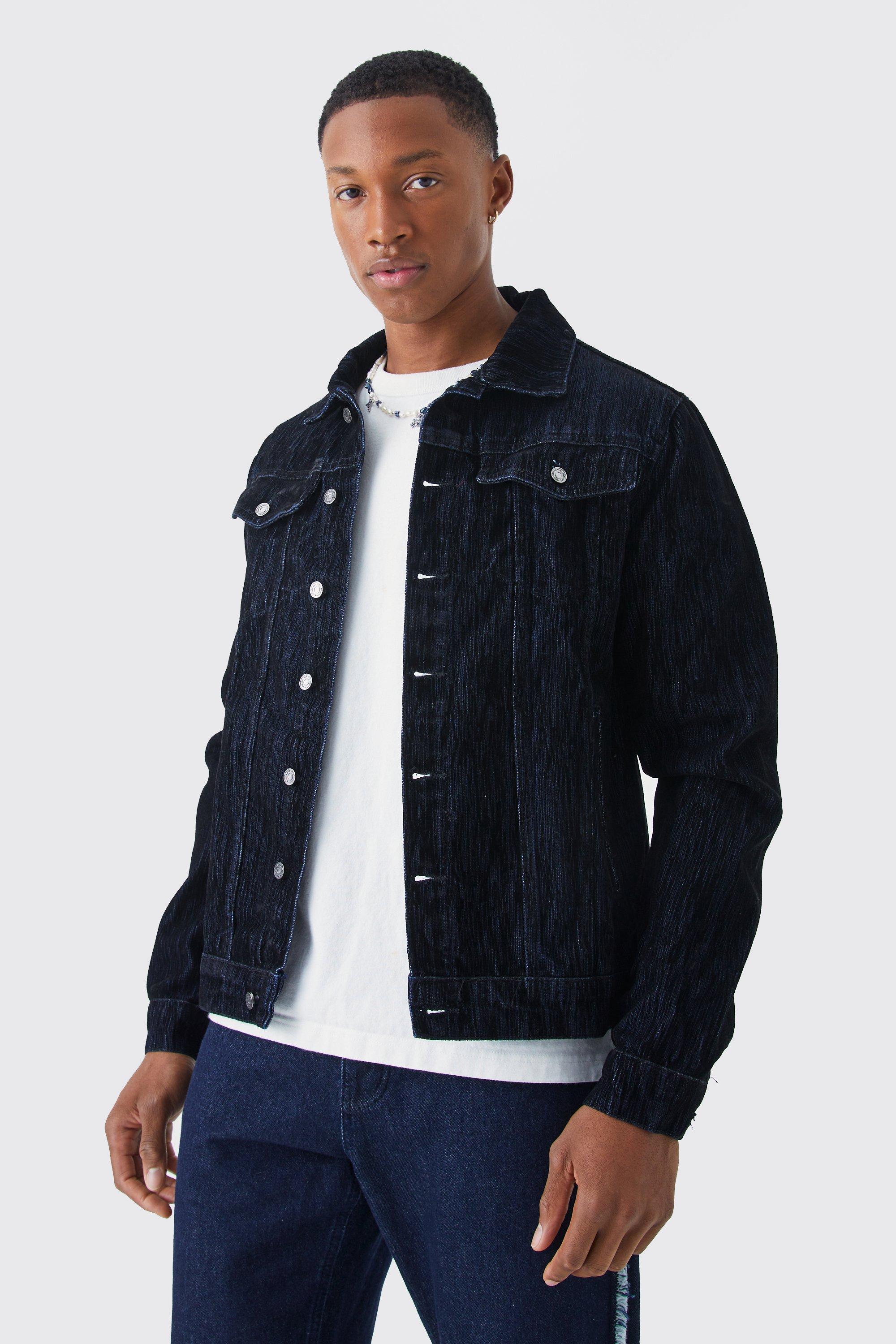 True black Regular Fit Velvet Finish Denim Jacket