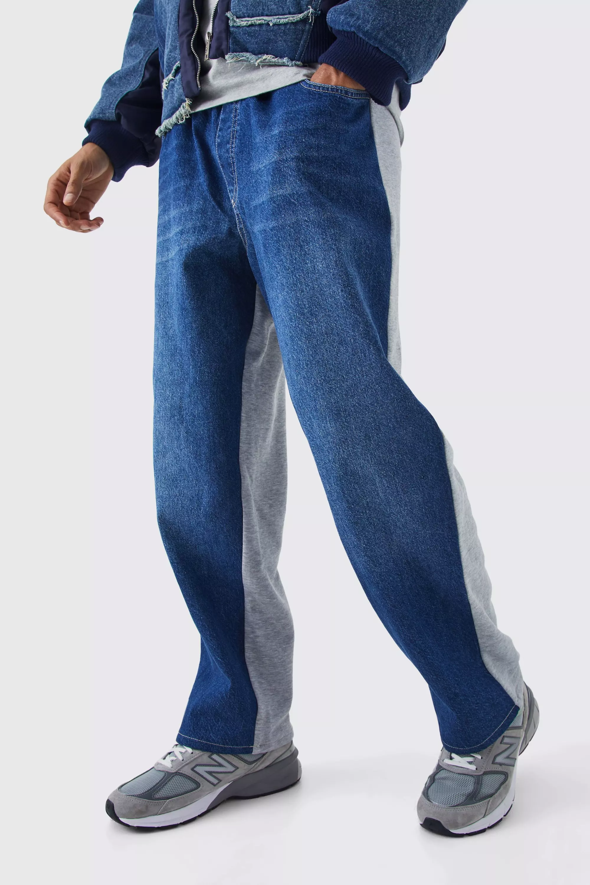 Baggy Fit Elastic Waist Hybrid Sweatpants Jean Dark blue