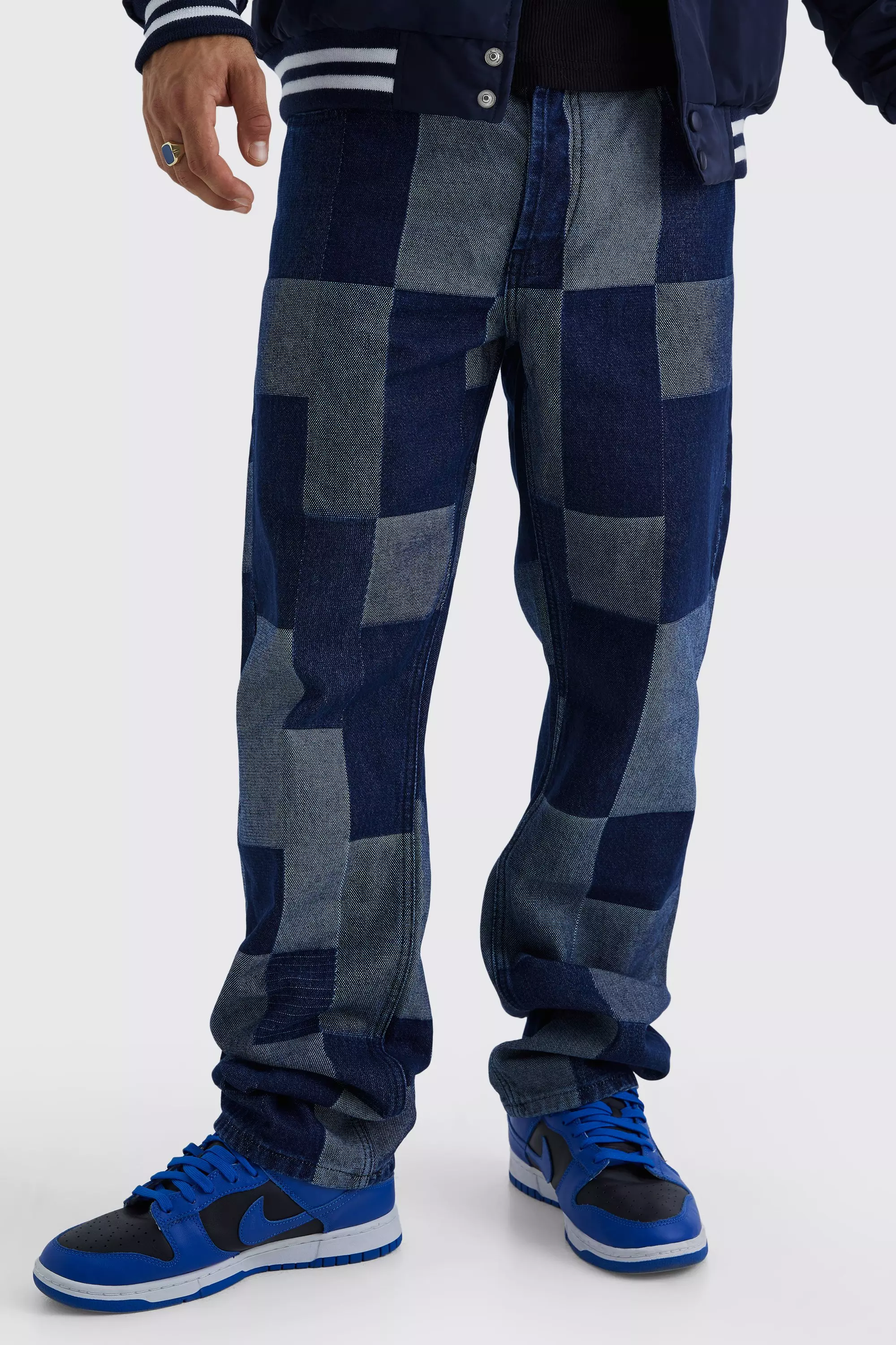 Blue Relaxed Rigid Patchwork Jeans