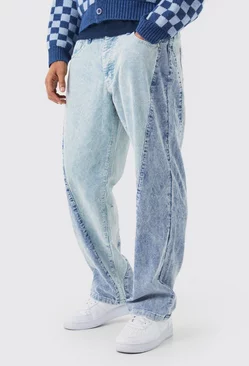 Relaxed Colour Block Acid Wash Cord Pants Blue