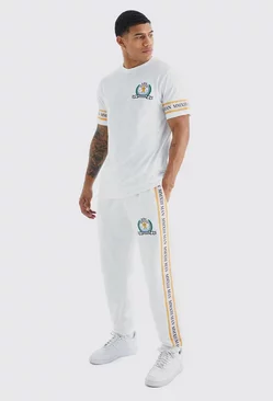 Man Gold Embroidered Tshirt And Jogger Set White