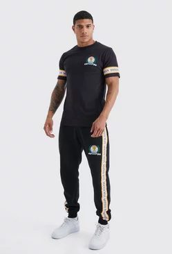 Black Man Gold Embroidered Tshirt And Jogger Set