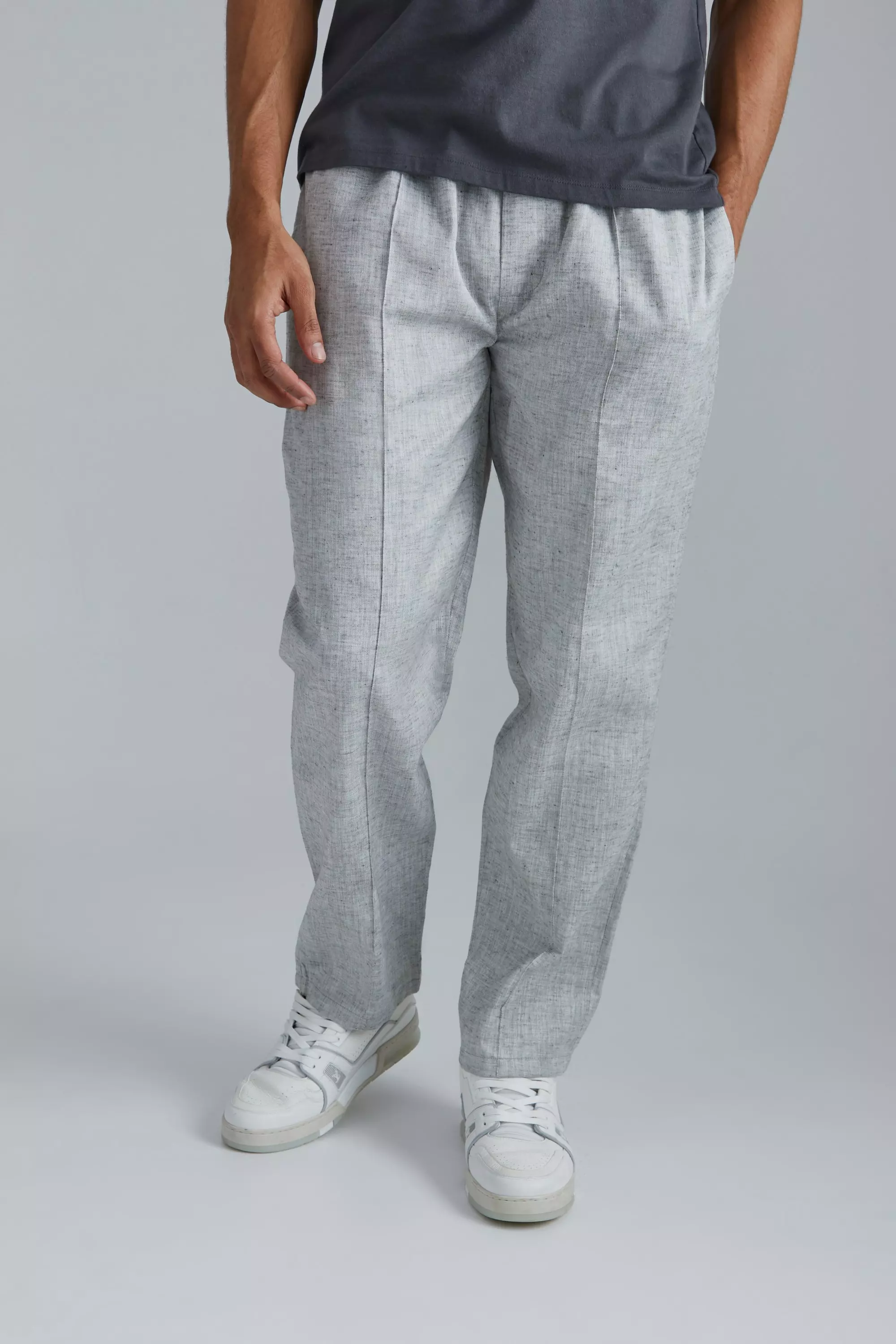Grey Elasticated Waistband Straight Leg Pants