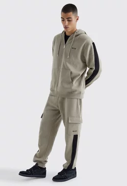 Man Hoodie And Cargo Jogger Set Stone