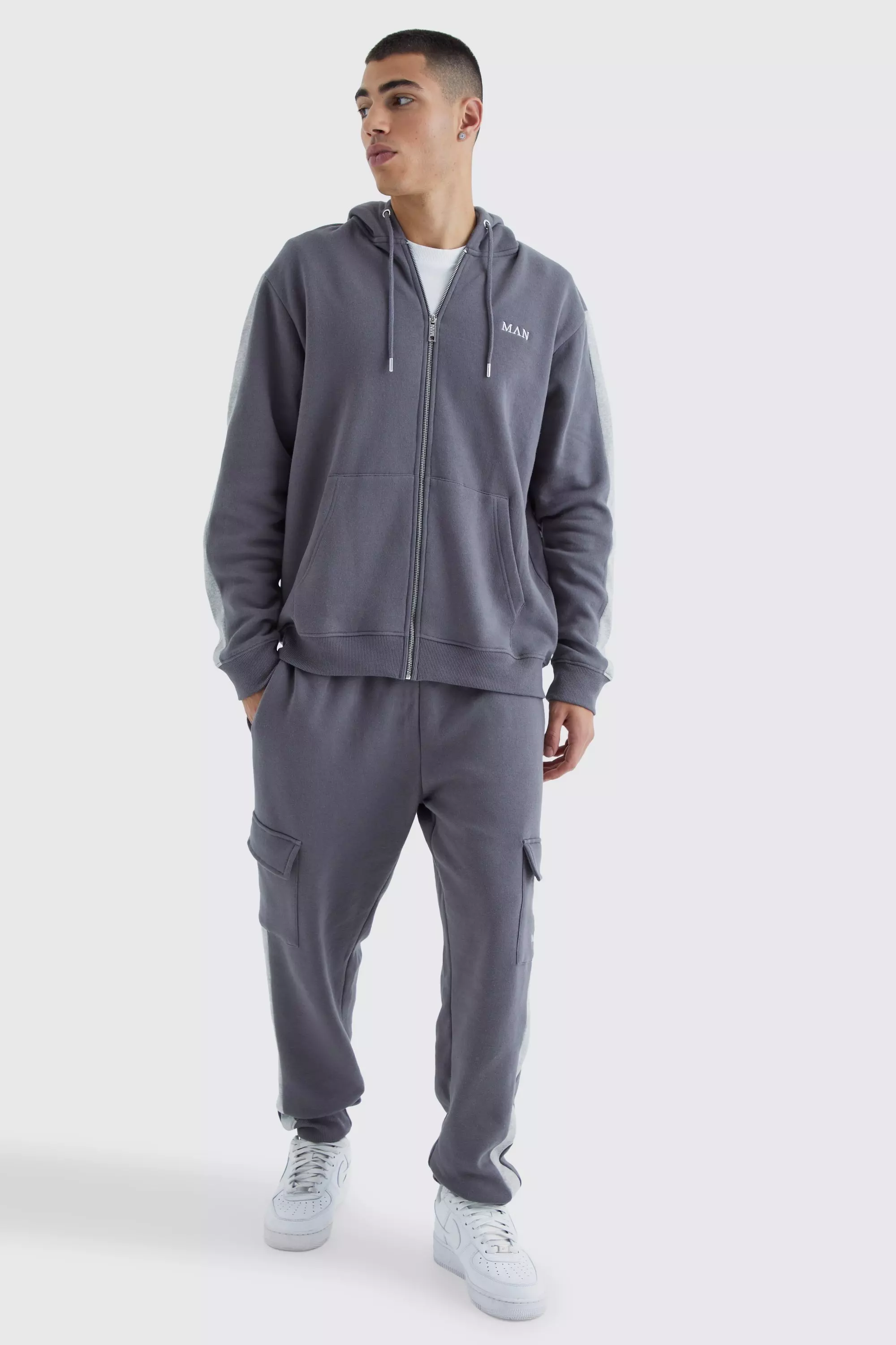 Charcoal Grey Man Gold Hoodie And Cargo Jogger Set