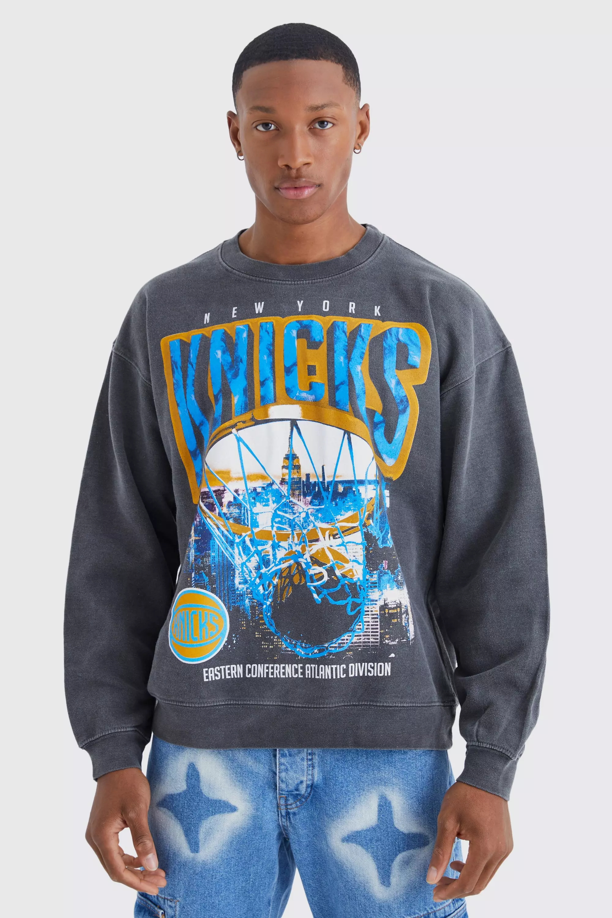 Oversized New York Knicks NBA License Sweater Grey