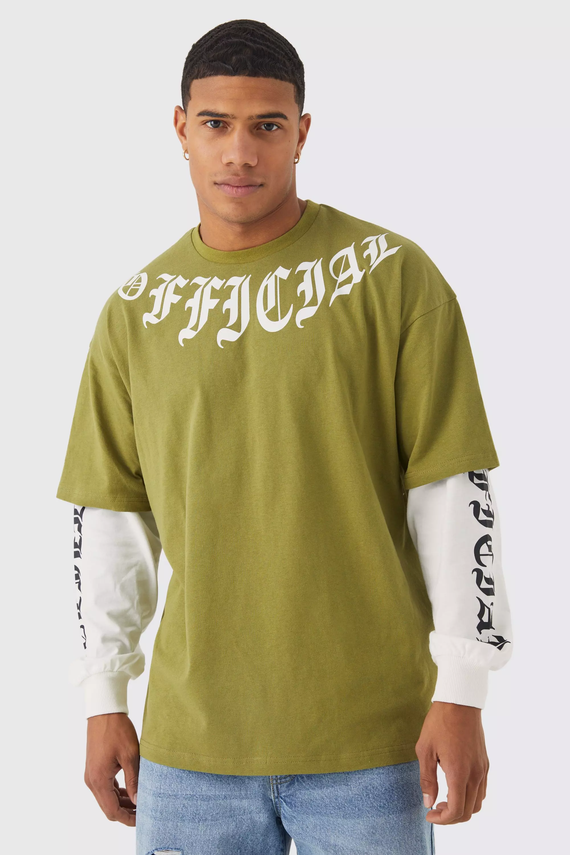 Green Oversized Official Faux Layer T-shirt