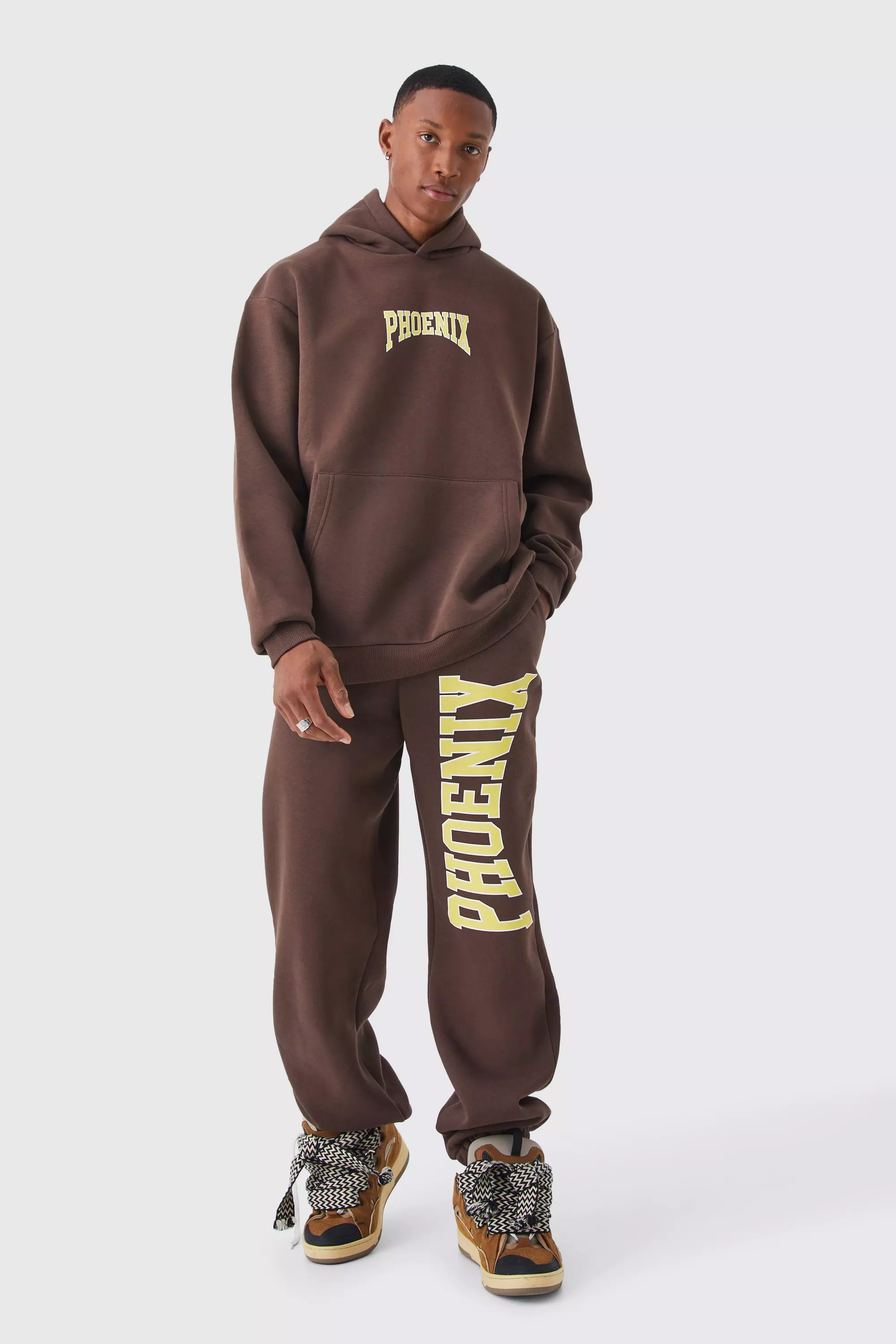 Chocolate Brown Phoenix Oversized Hooded Tracksuit