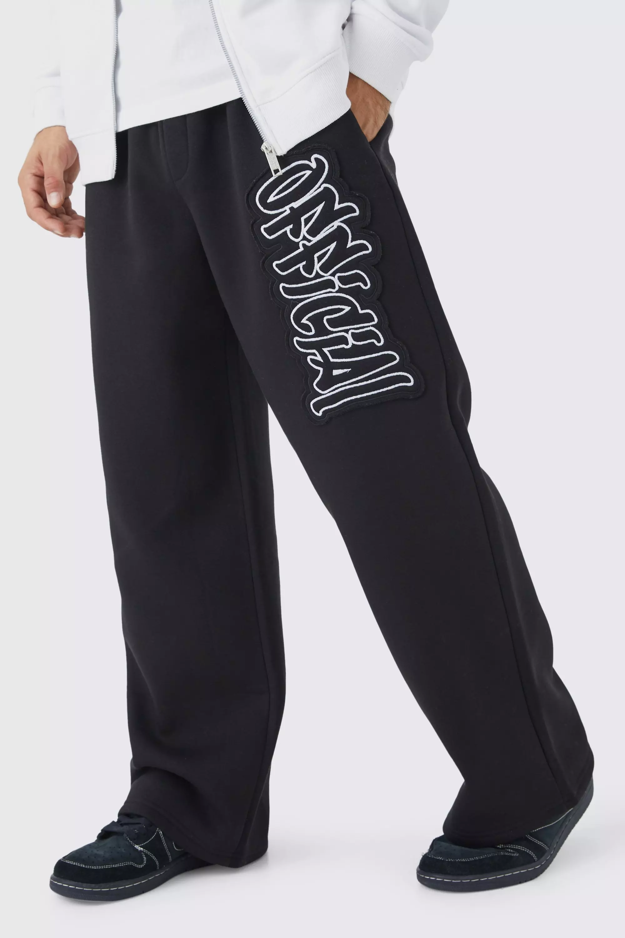 Black Official Applique Wide Fit Sweatpants