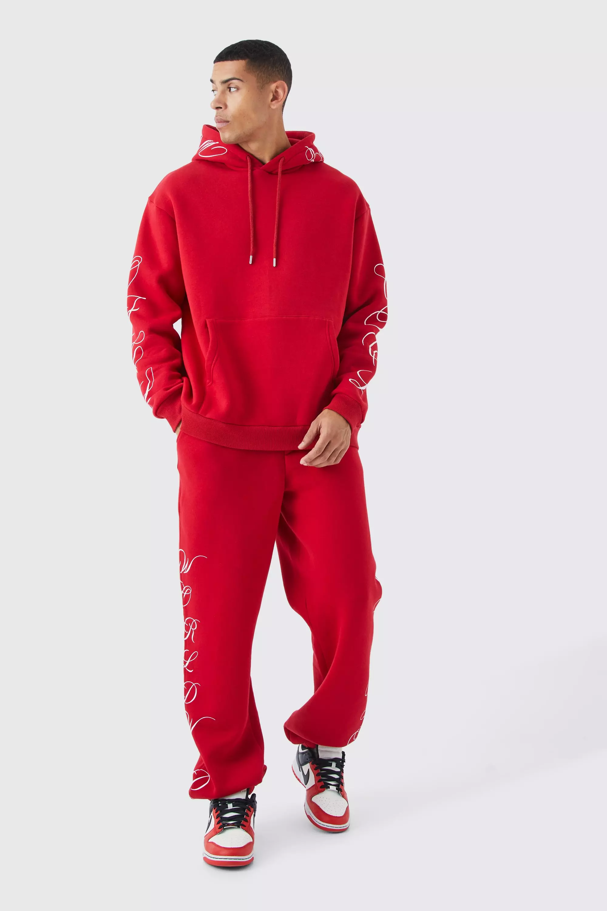 Red World Wide Script Oversized Hooded Tracksuit