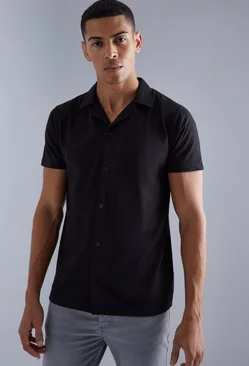 Short Sleeve Regular Revere Jersey Shirt Black