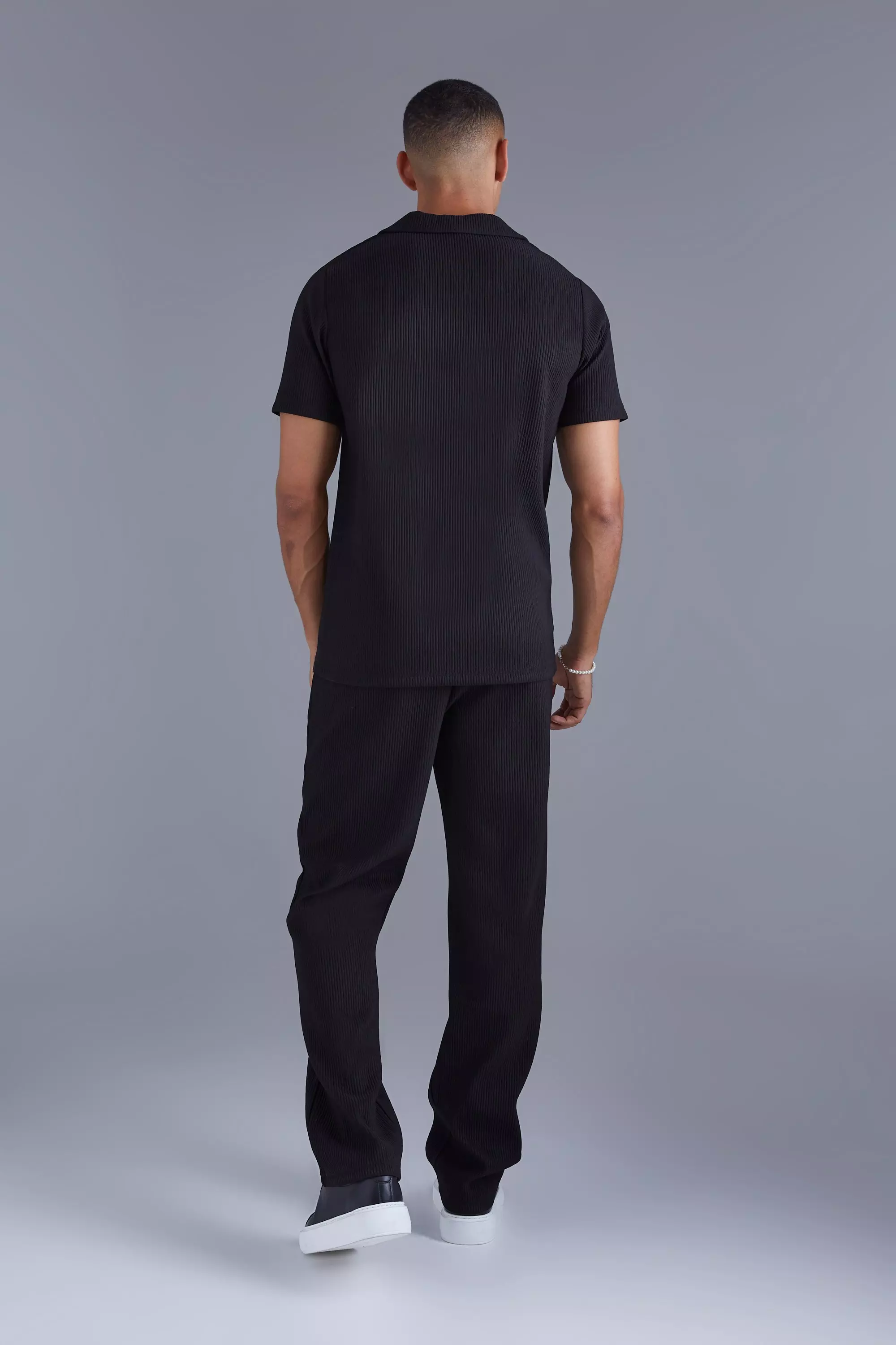 Black Regular Fit Heavy Pleated Revere Polo alternative image