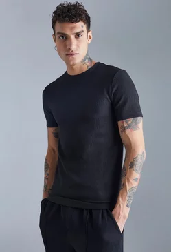 Black Heavy Pleated Muscle T Shirt