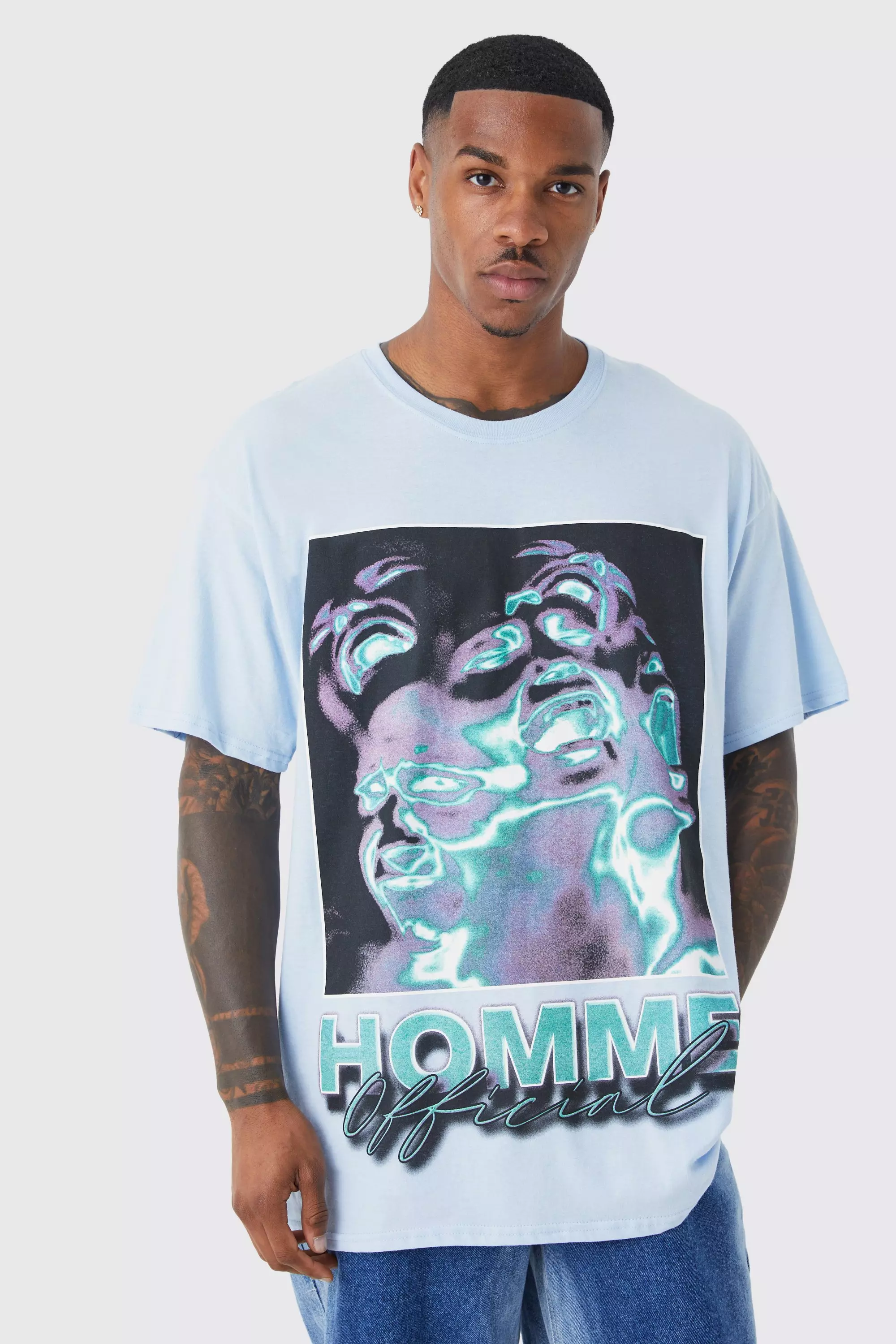 Teal Green Oversized Homme Graphic T-shirt