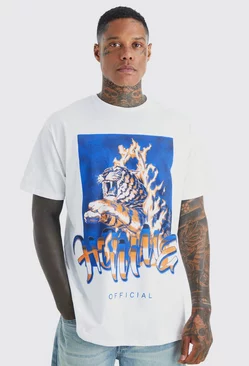 White Oversized Tiger Graphic T-shirt