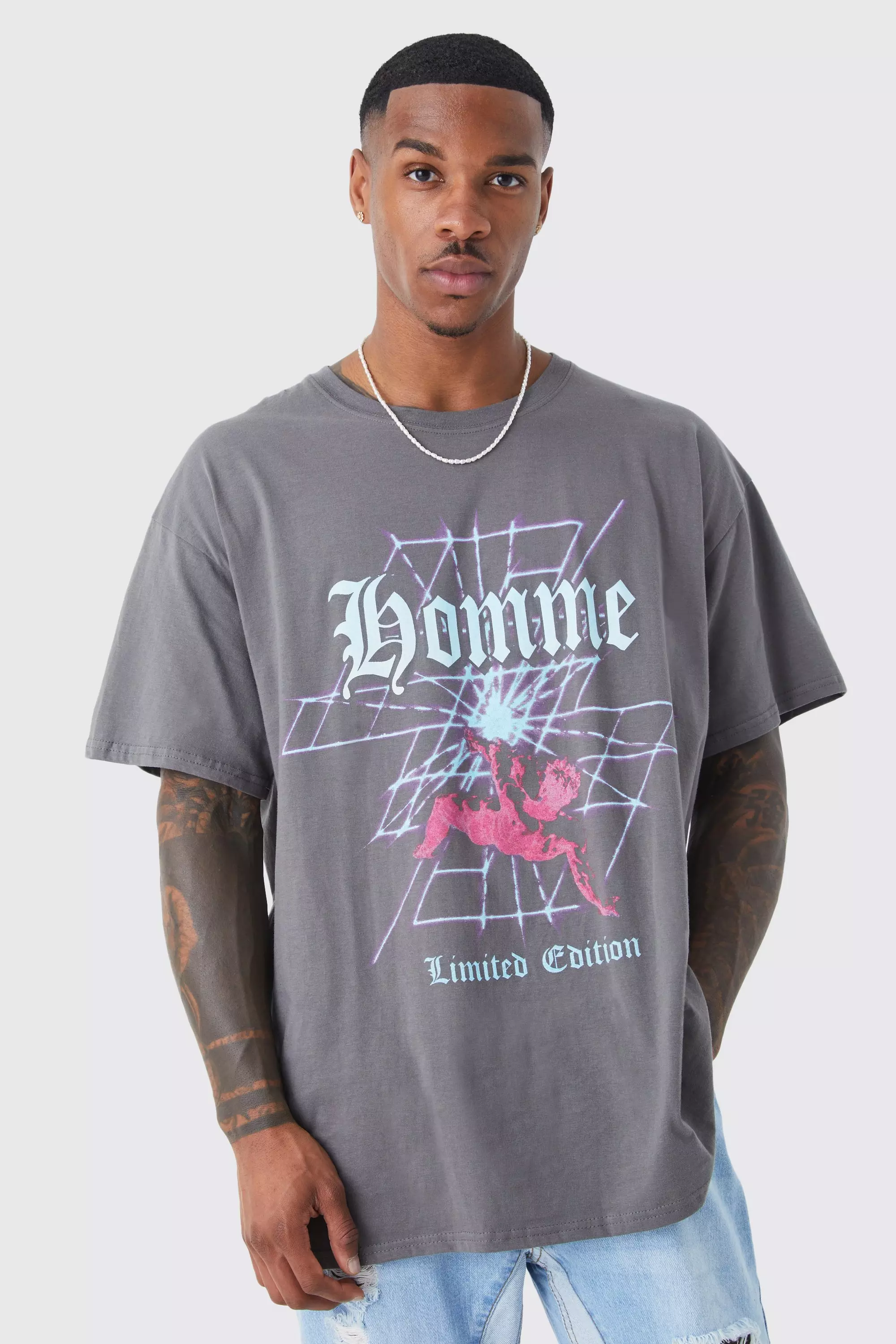 Oversized Homme Graphic T-shirt Charcoal