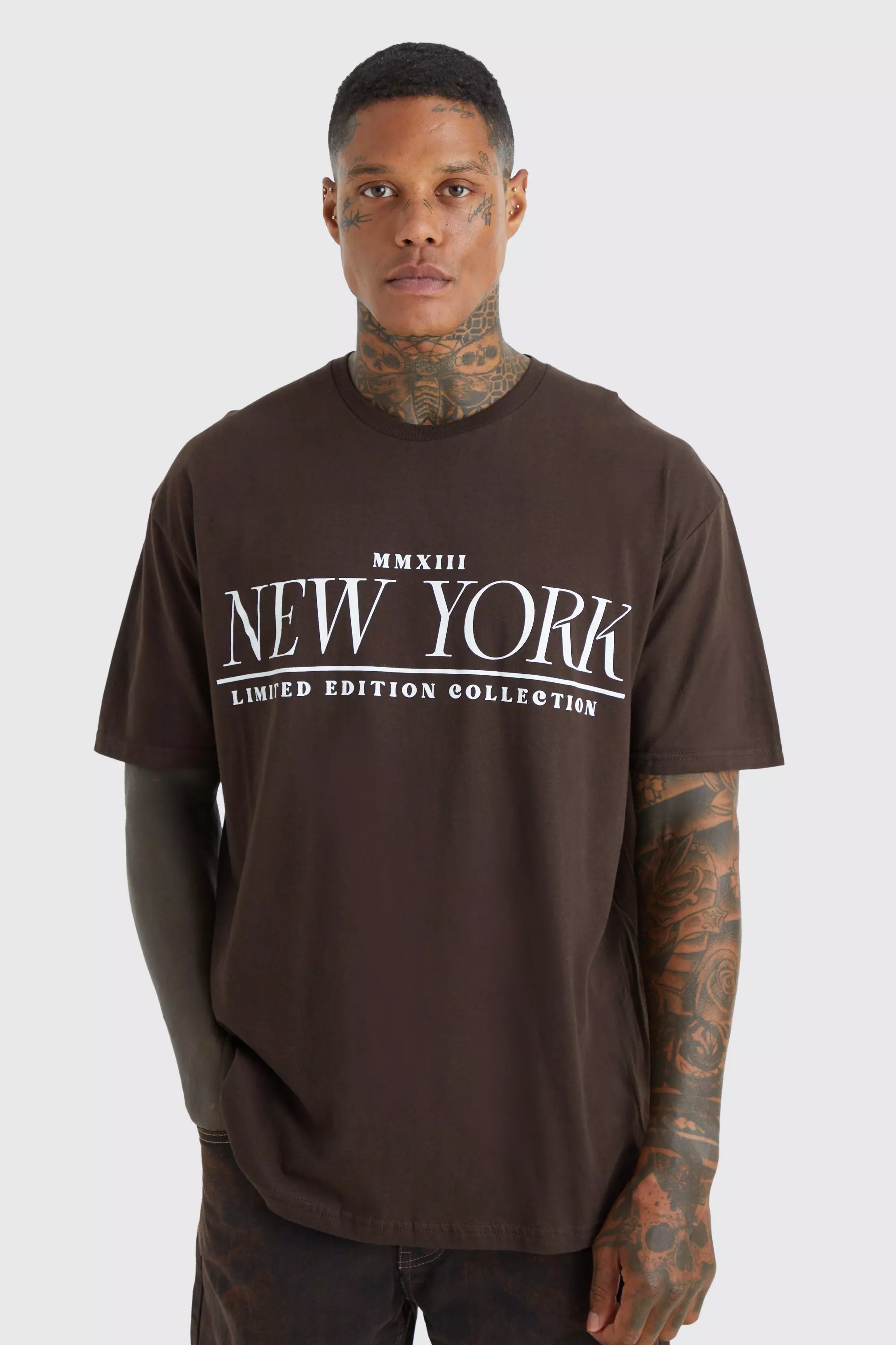 Oversized New York Slogan T-shirt Chocolate