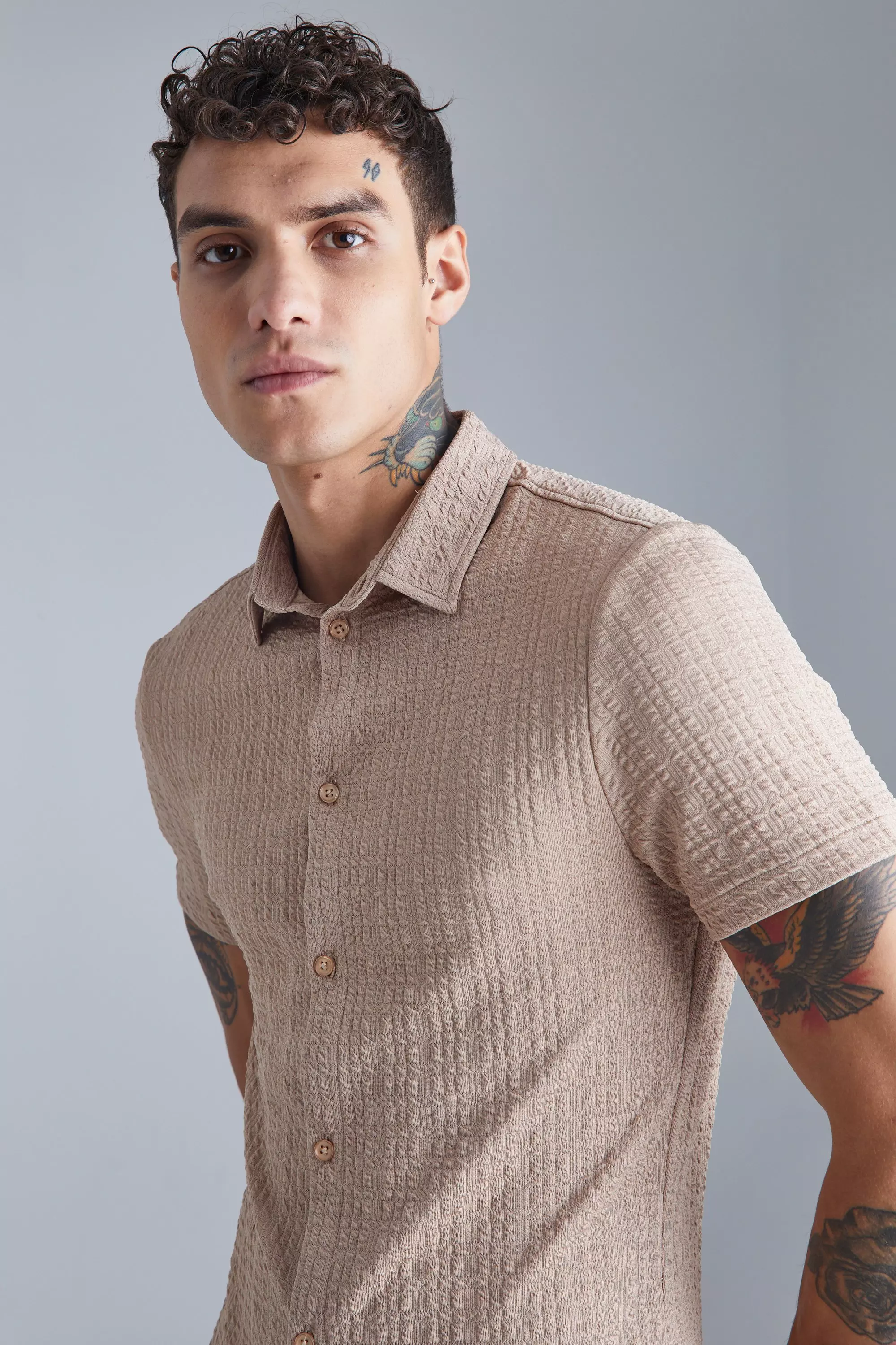 Taupe Short Sleeve Textured Compression Shirt alternative image