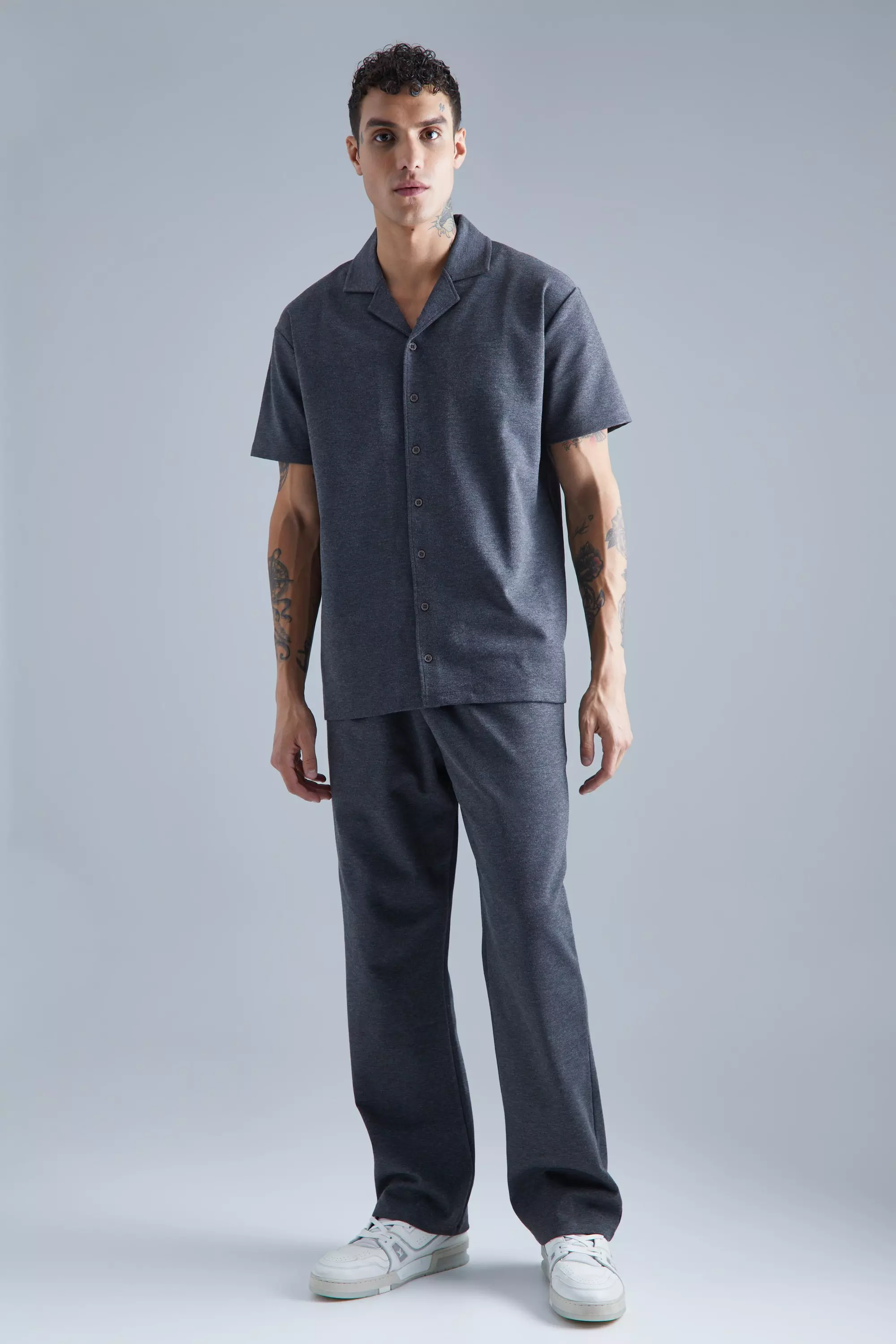 Jersey Revere Shirt And Pants Set Charcoal