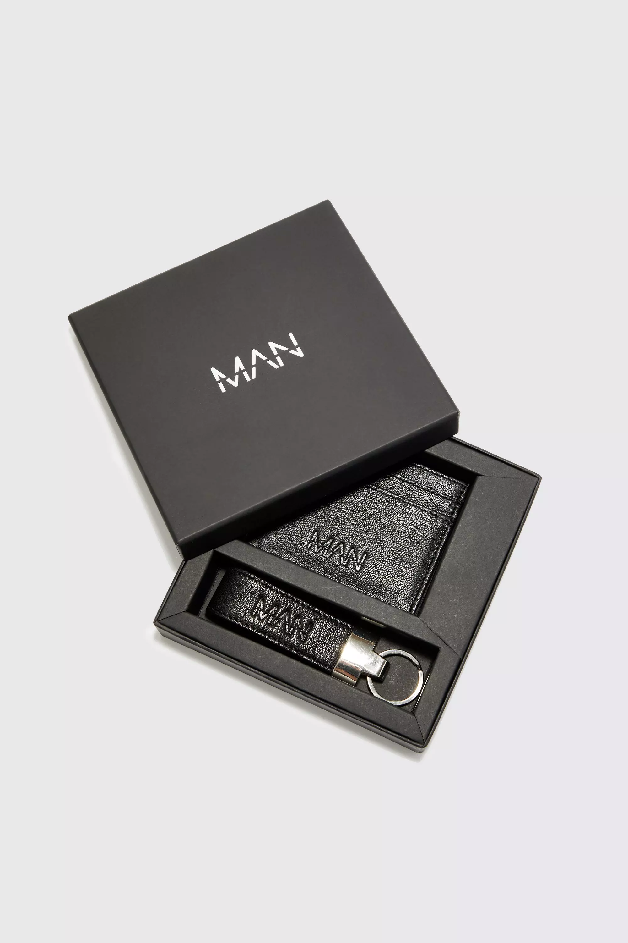 Black Real Leather Cardholder And Key Ring Gift Set