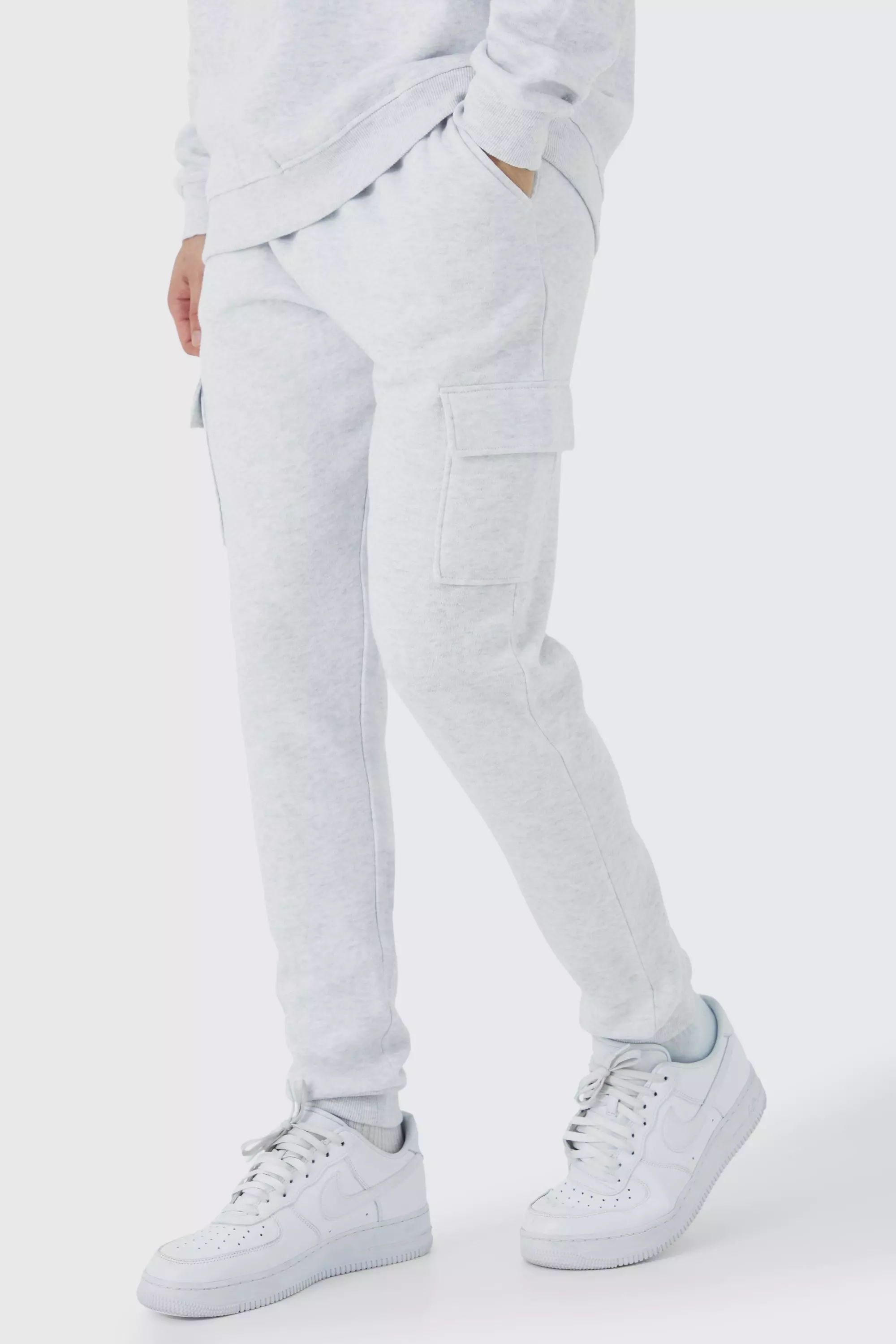 Grey Tall Skinny Fit Cargo Sweatpants