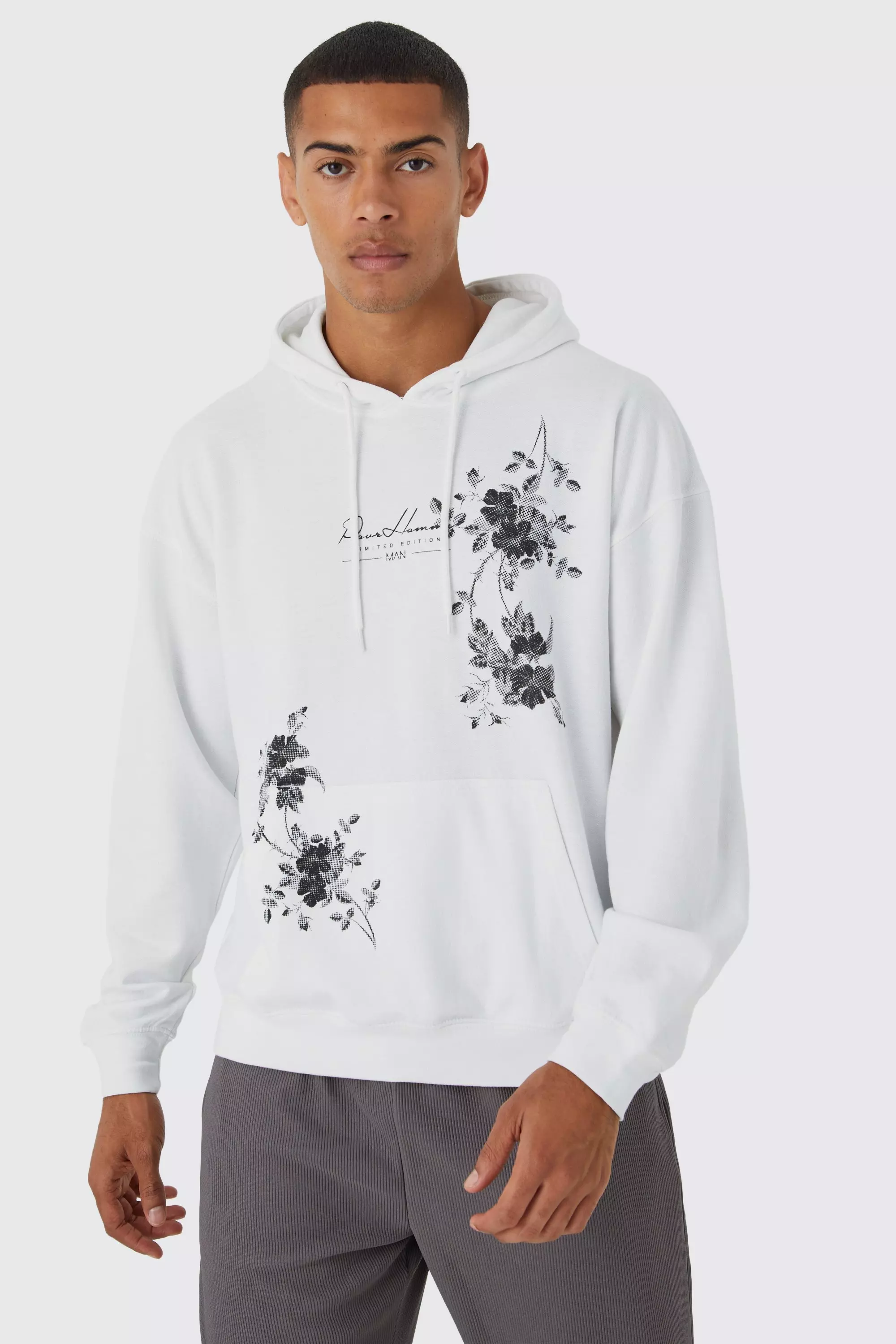 Regular Fit Pour Floral Floral Hoodie White