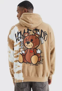 Oversized Bleached Teddy Graphic Hoodie Sand