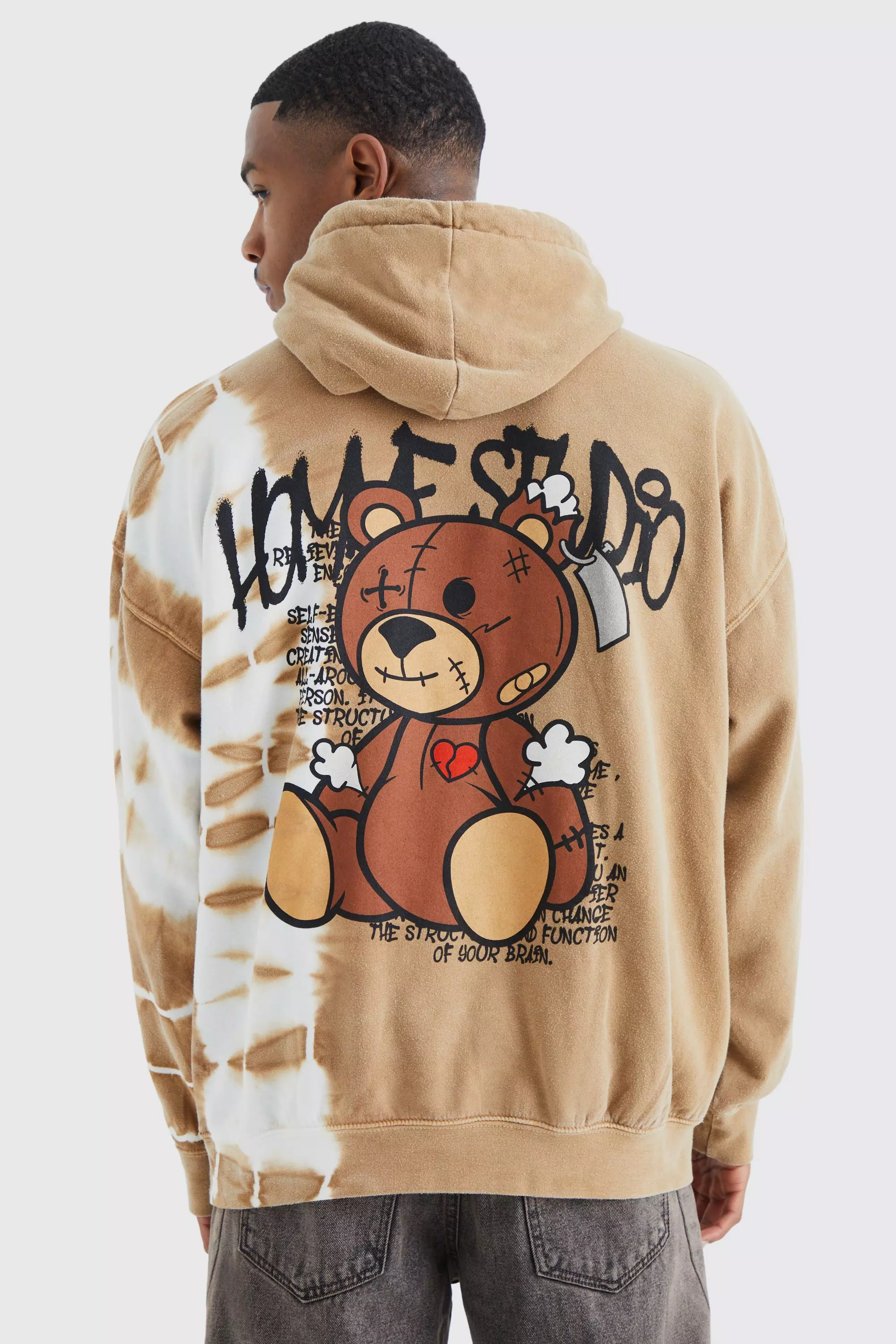 Oversized Bleached Teddy Graphic Hoodie Sand