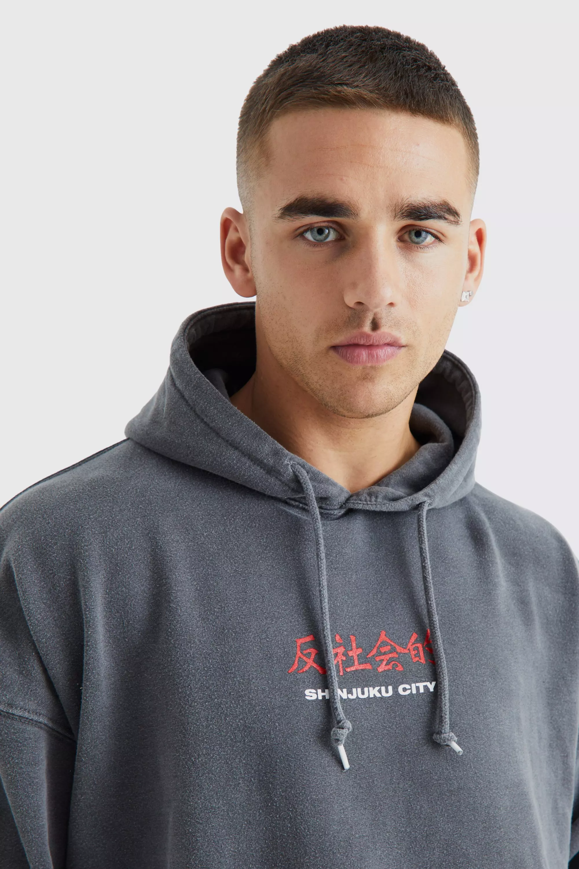 Oversized Overdye Anti Social Print Hoodie boohooMAN