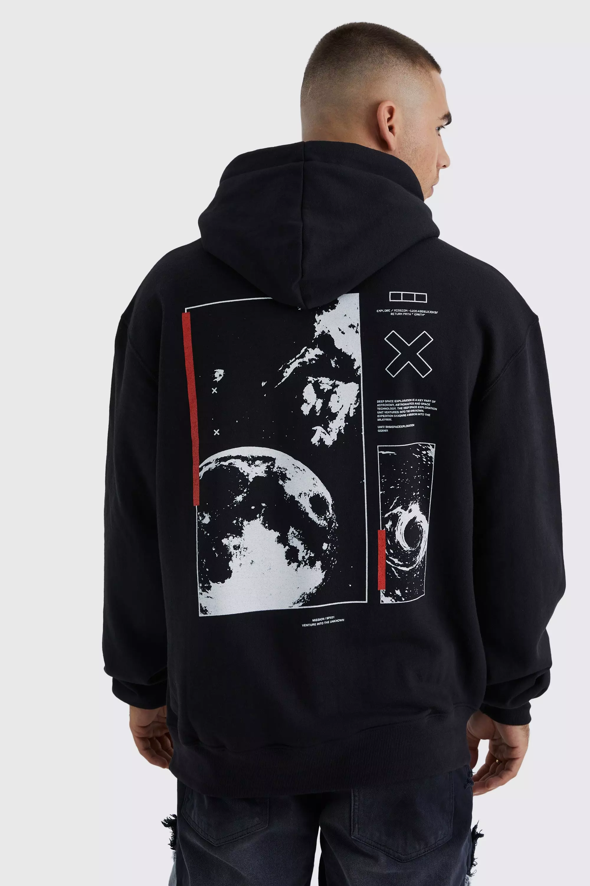 Oversized Space Back Print Hoodie boohooMAN UK