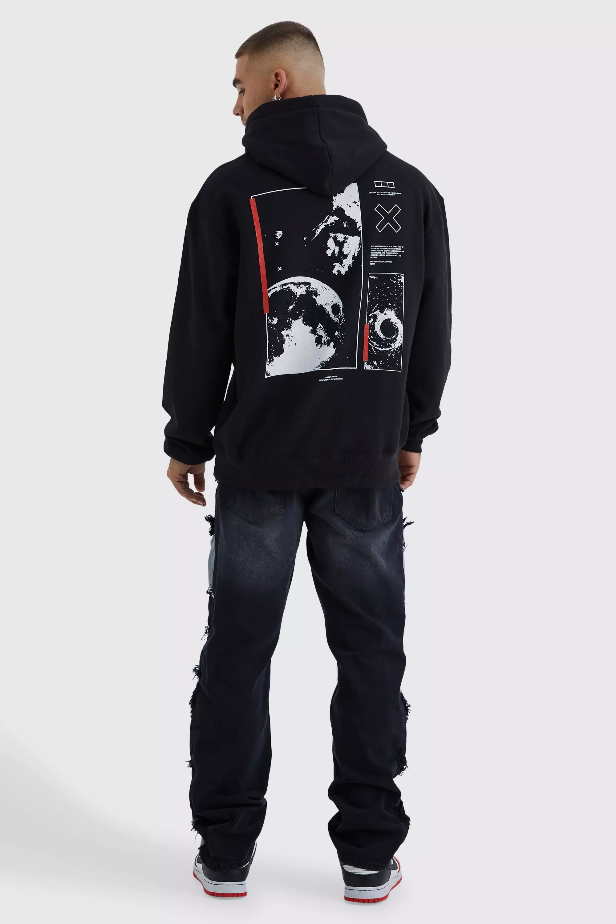 Black Oversized Space Back Print Hoodie alternative image