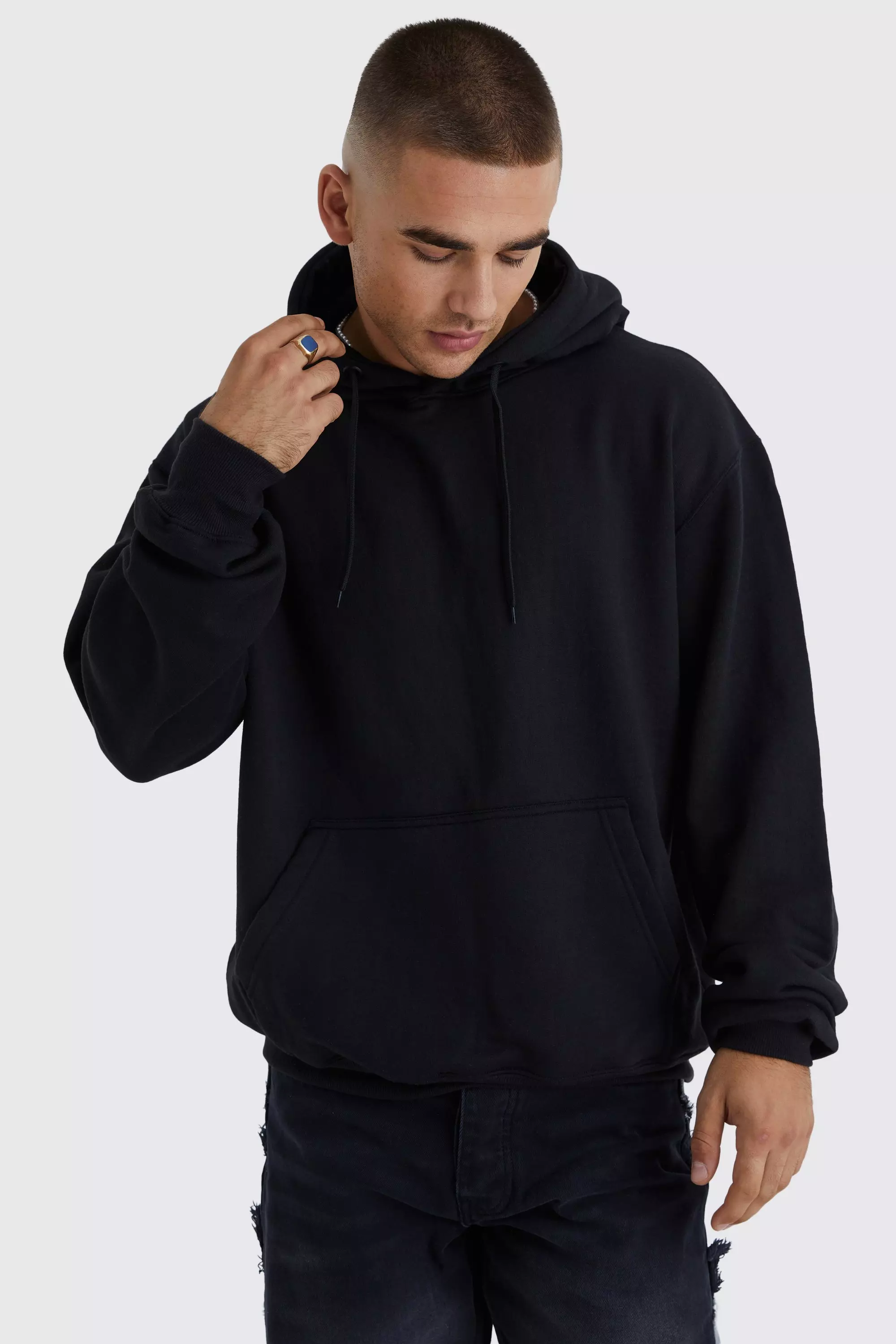 Black Oversized Space Back Print Hoodie alternative image